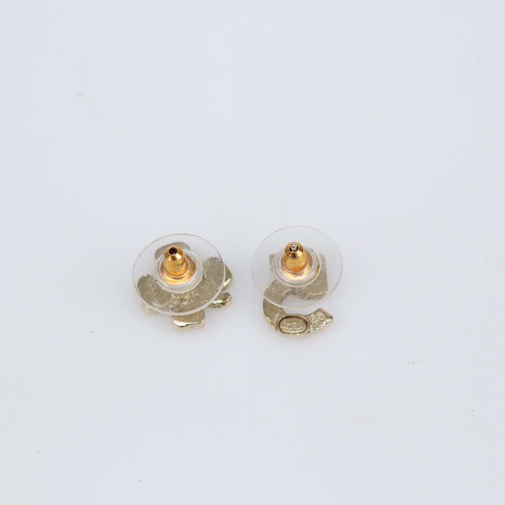 Chanel Gold Tone Metal Chanel No.5 Stud Earrings Womens Chanel