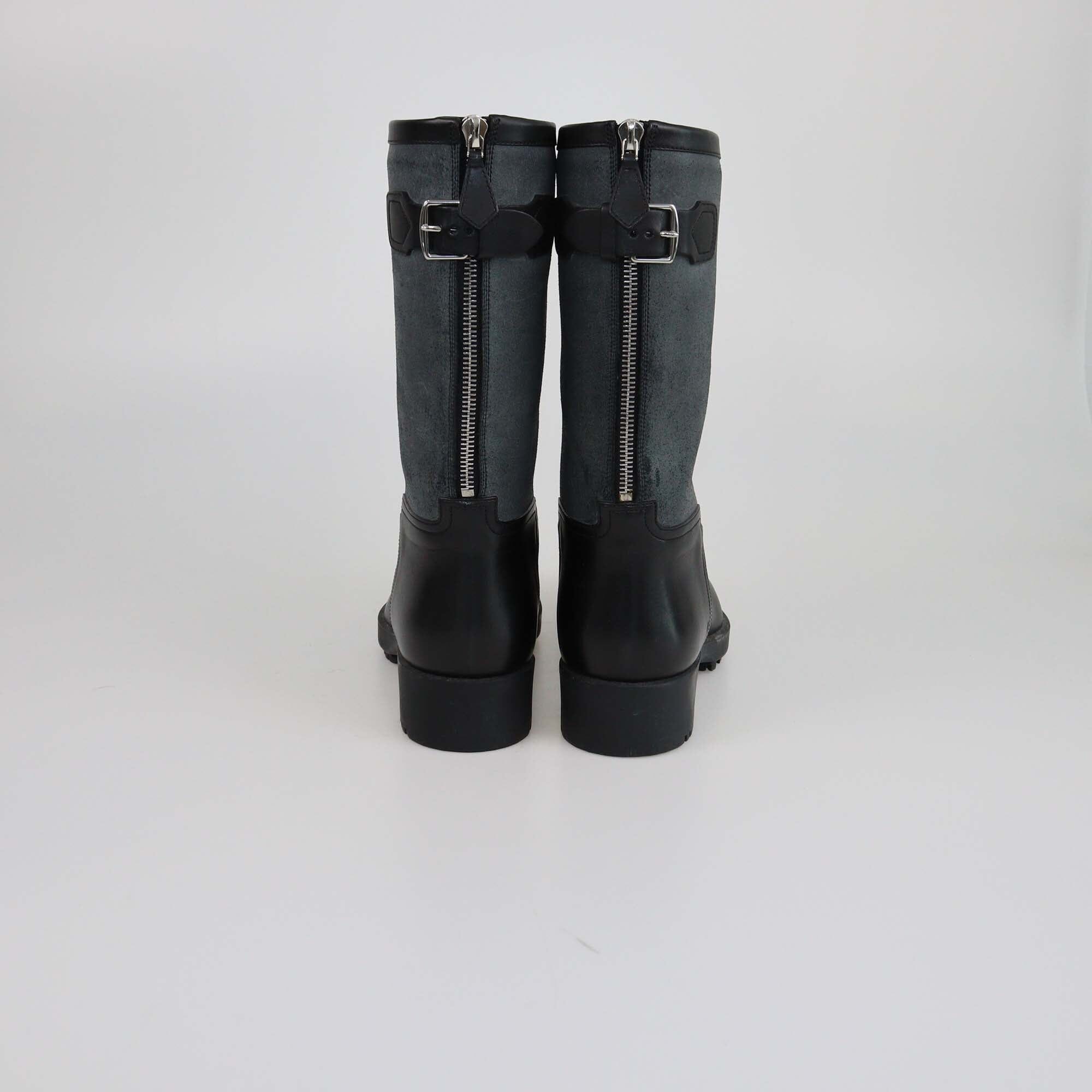 Hermes Black/Gray Mid Calf Rain Boots Womens Hermes