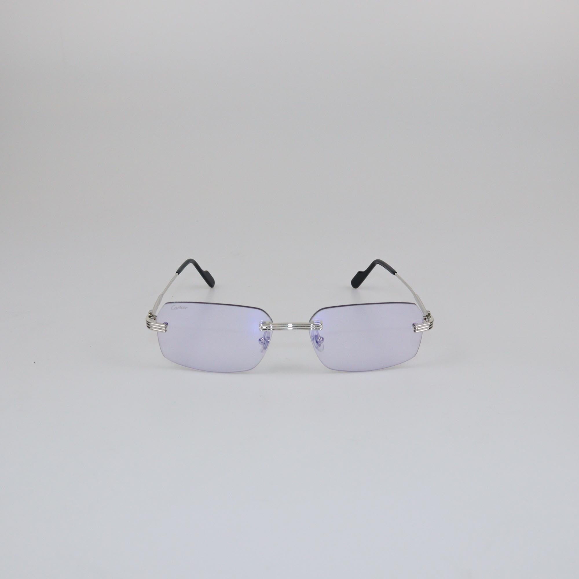 Cartier Silver/Clear Blue Premier De Cartier Sunglasses Mens Cartier