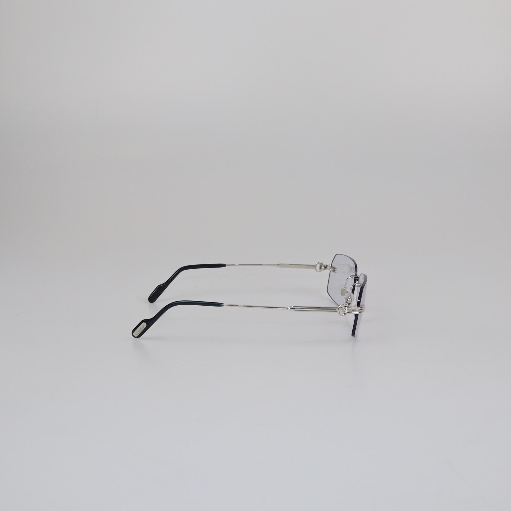 Cartier Silver/Clear Blue Premier De Cartier Sunglasses Mens Cartier