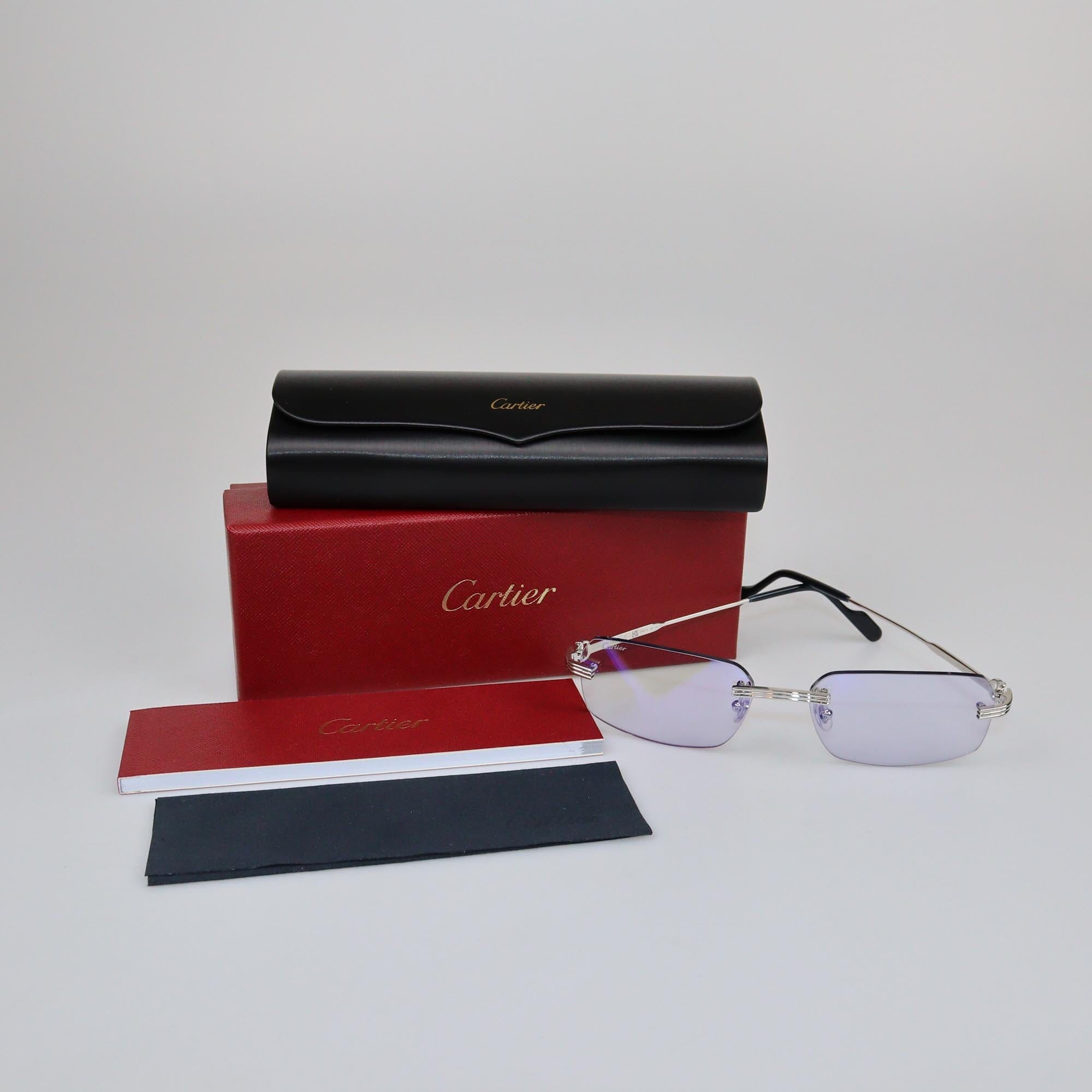 Cartier Silver/Clear Blue Premier De Cartier Sunglasses Mens Cartier