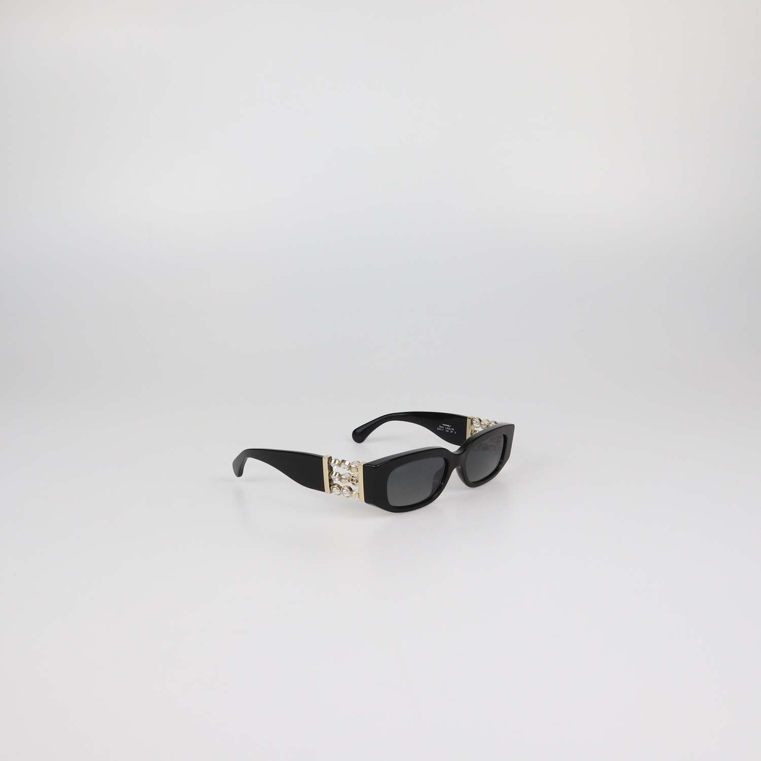 Chanel Black Temple Embellished Polarized Rectangular Sunglasses