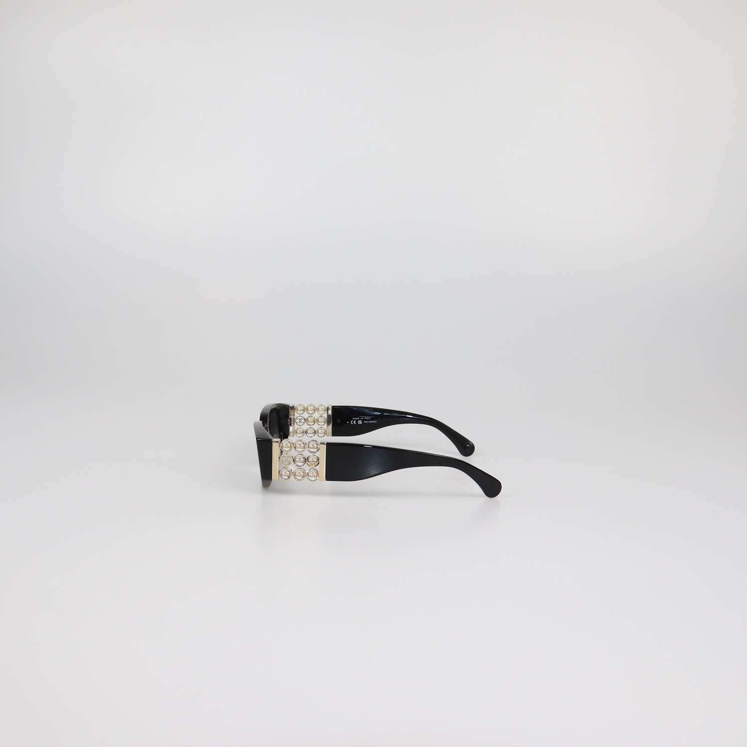 Chanel Black Temple Embellished Polarized Rectangular Sunglasses