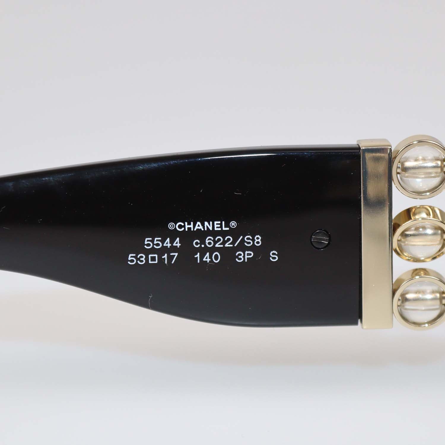 Chanel Black Temple Embellished Polarized Rectangular Sunglasses