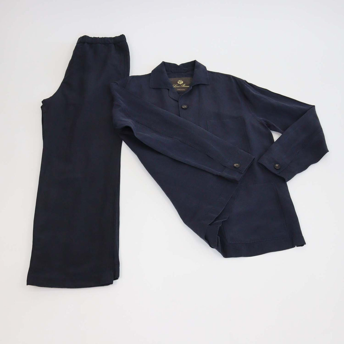 Loro Piana Navy Blue Linen Silk Joele Shirt Jacket & Marlyn Straight Leg Pants
