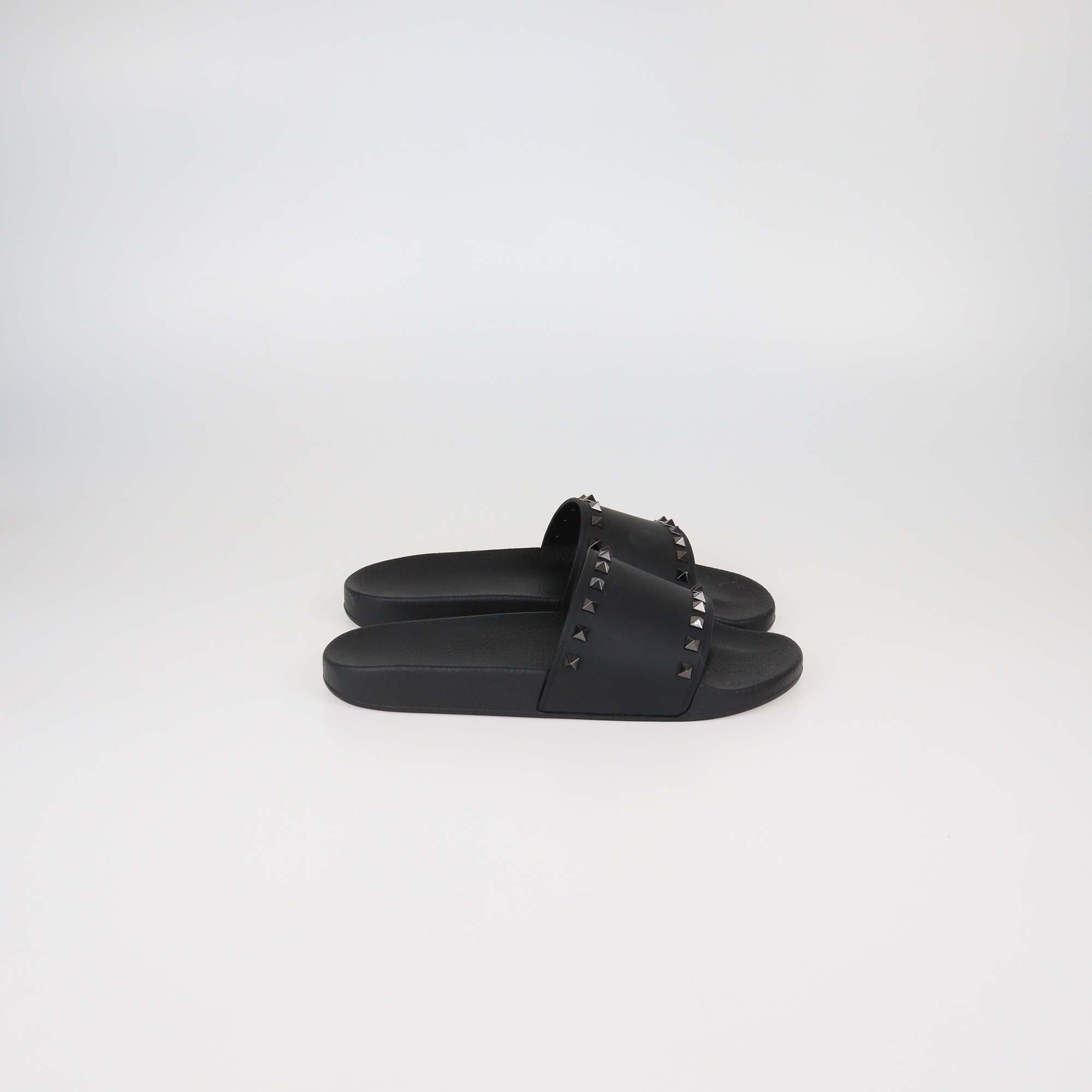 Valentino Black Rubber Rockstud Slides