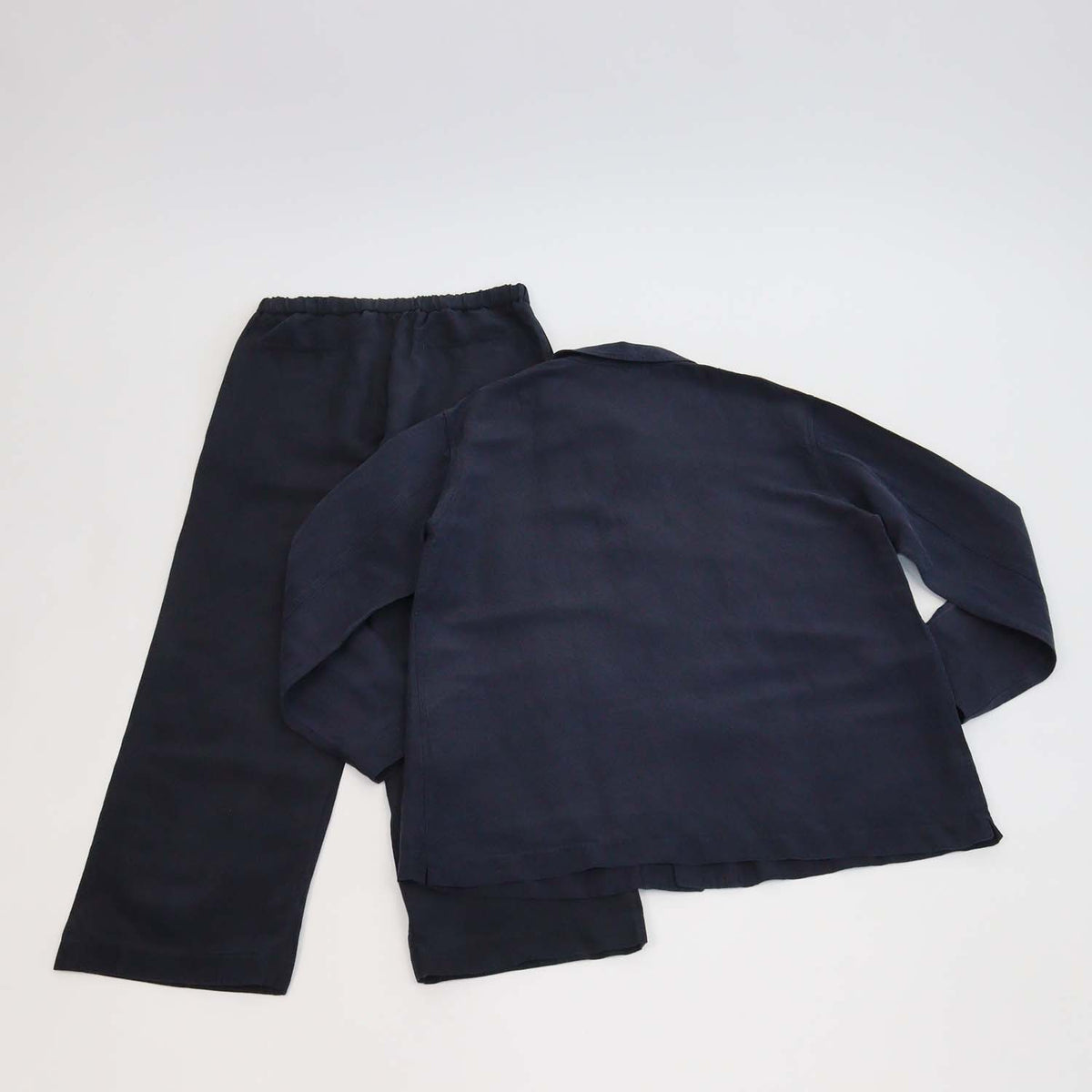 Loro Piana Navy Blue Linen Silk Joele Shirt Jacket & Marlyn Straight Leg Pants