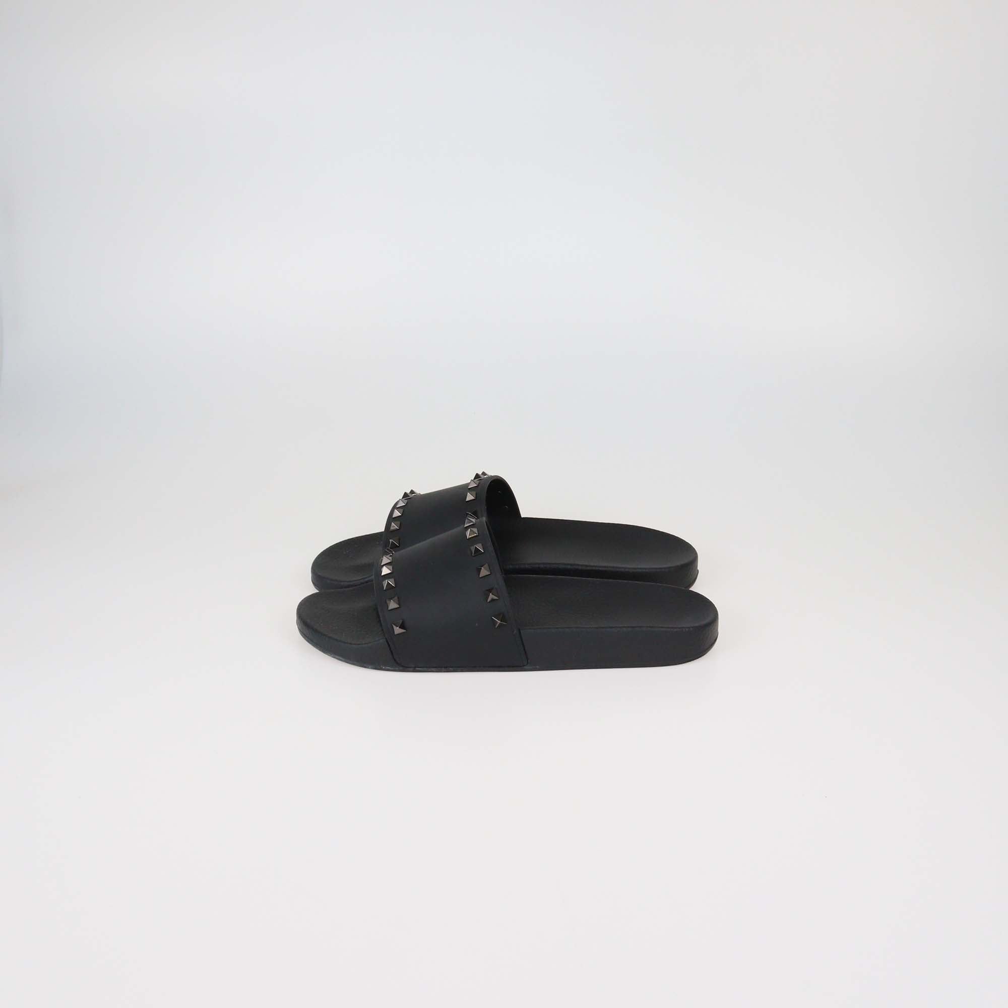 Valentino Black Rubber Rockstud Slides