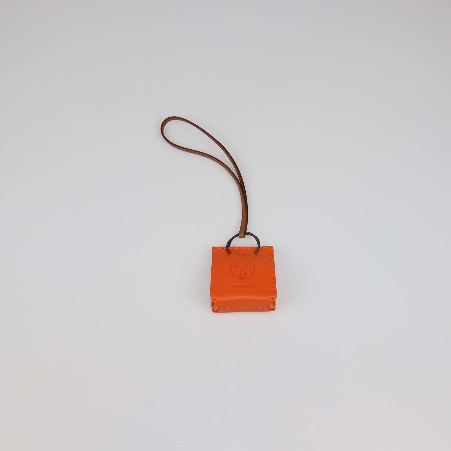 Hermes Orange Leather Shopping Bag Charm