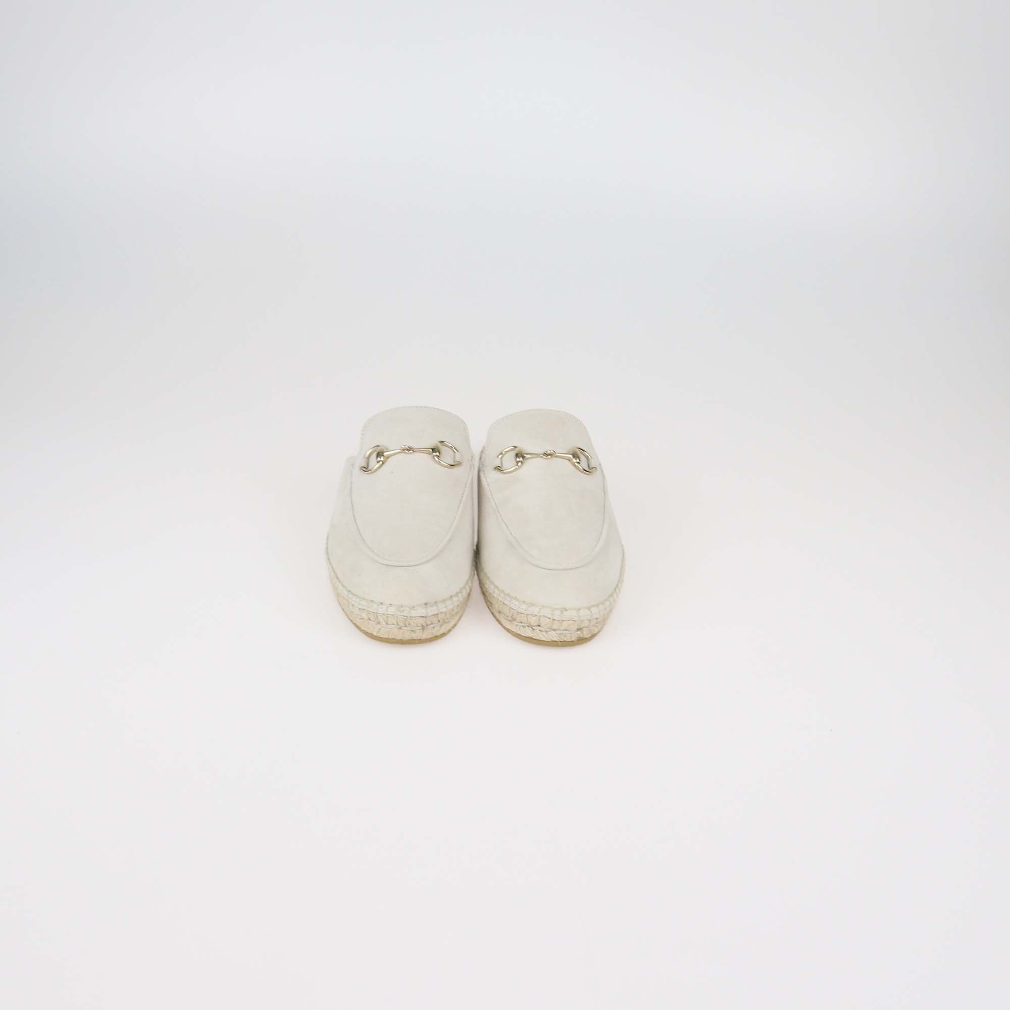 Gucci Ivory Suede Horsebit Espadrille Mules