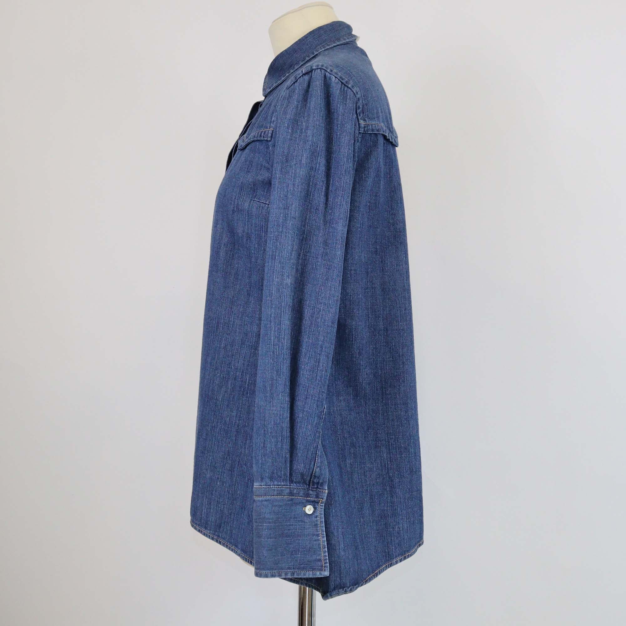 Brunello Cucinelli Blue Washed Denim Long Sleeve Shirt