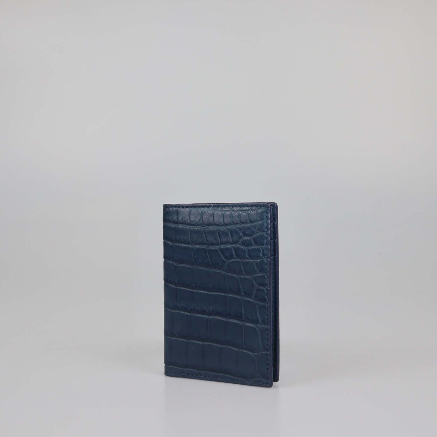 Bottega Veneta Blue Crocodile Vertical Card Case