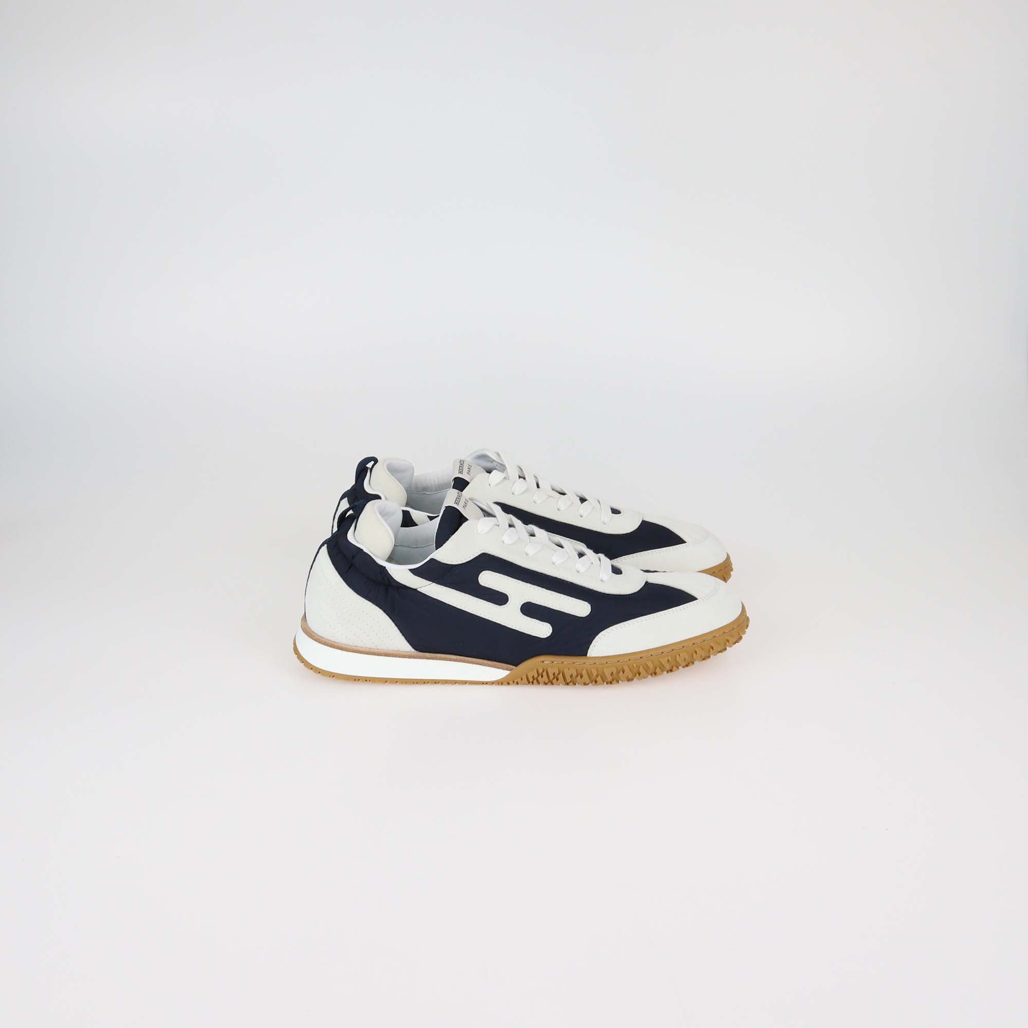 Hermès Bleu Marine/Blanc Technical Canvas and Suede Jet Sneakers