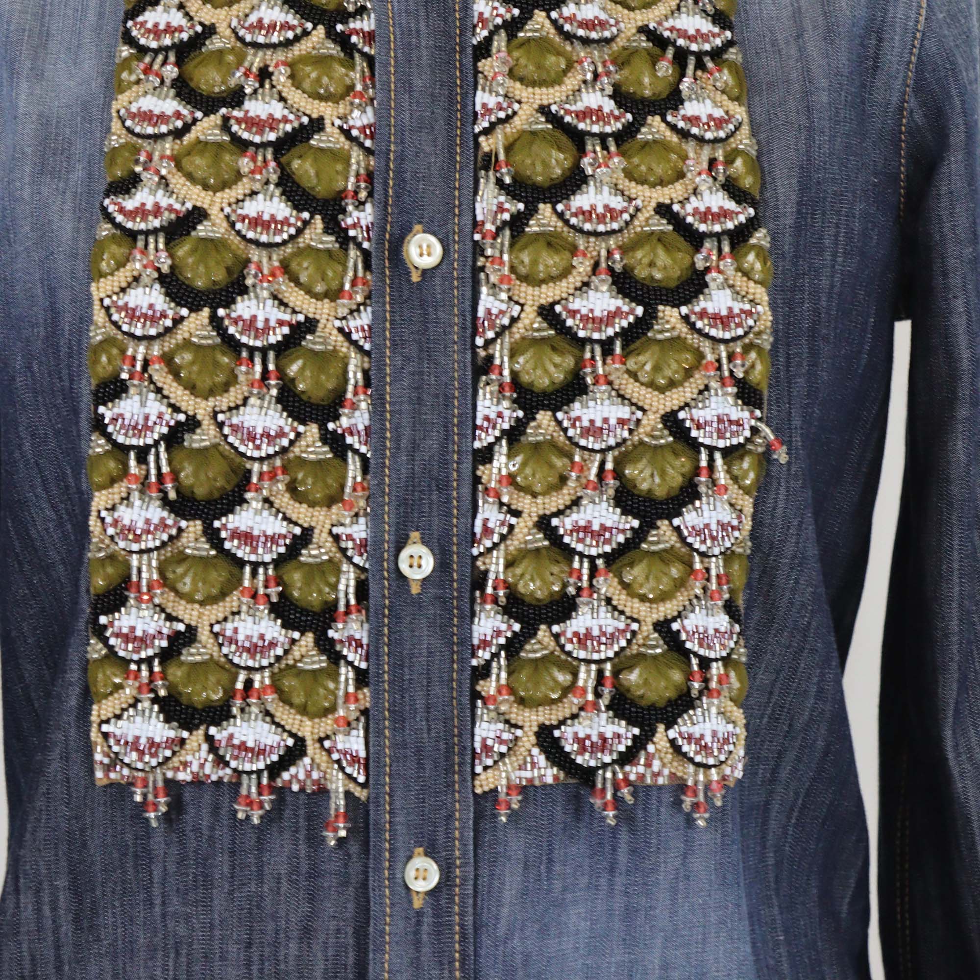 Dsquared2 Blue Denim Beaded Embellished Long Sleeve Shirt