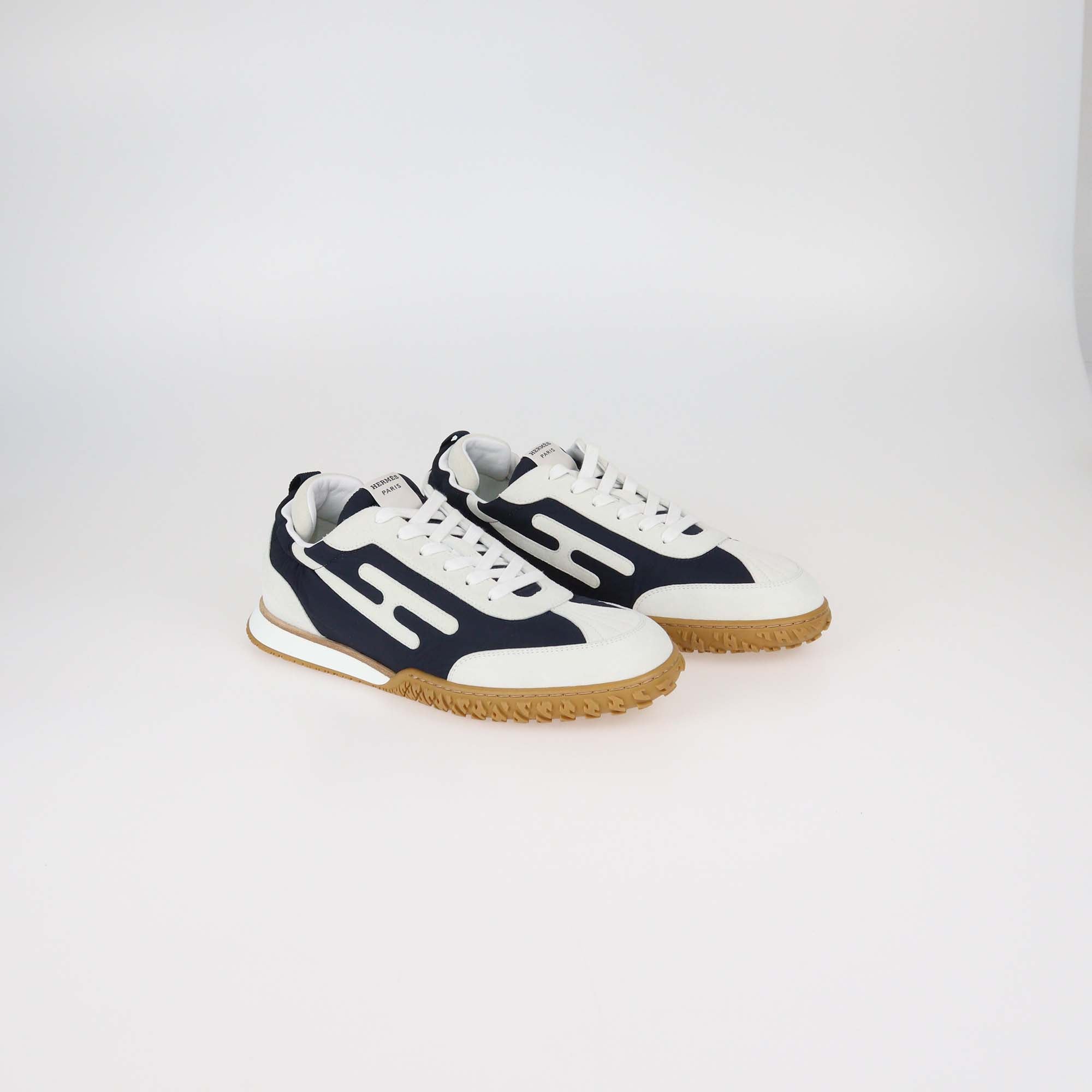 Hermès Bleu Marine/Blanc Technical Canvas and Suede Jet Sneakers