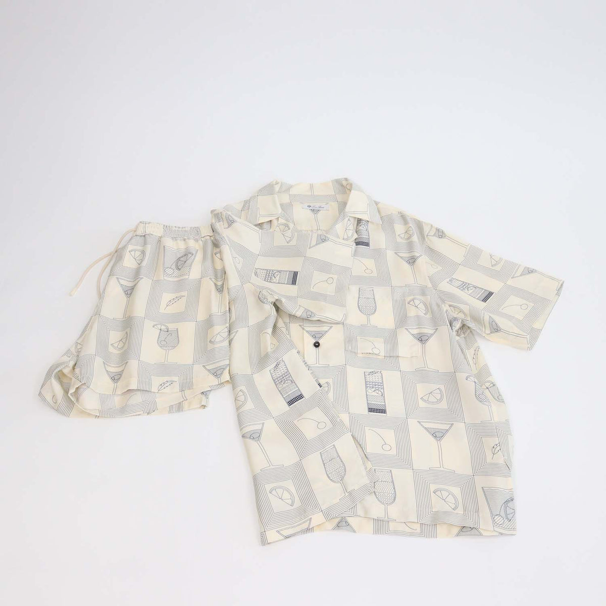 Loro Piana Cream Silk Aperitivo Print Bowling Shirt & Short Set