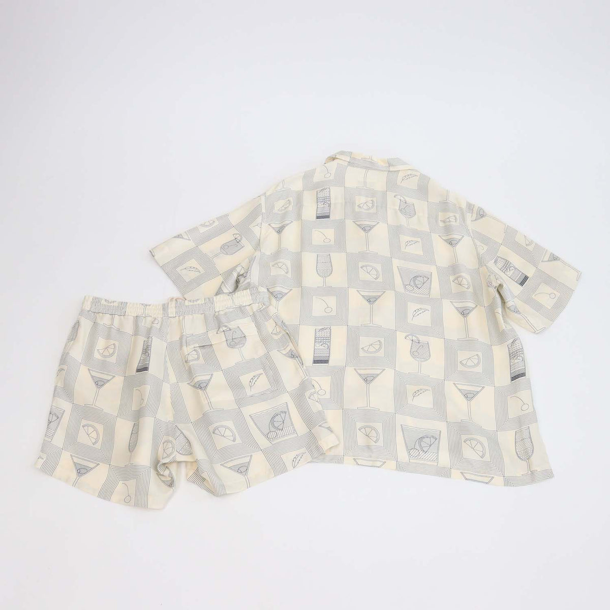 Loro Piana Cream Silk Aperitivo Print Bowling Shirt & Short Set