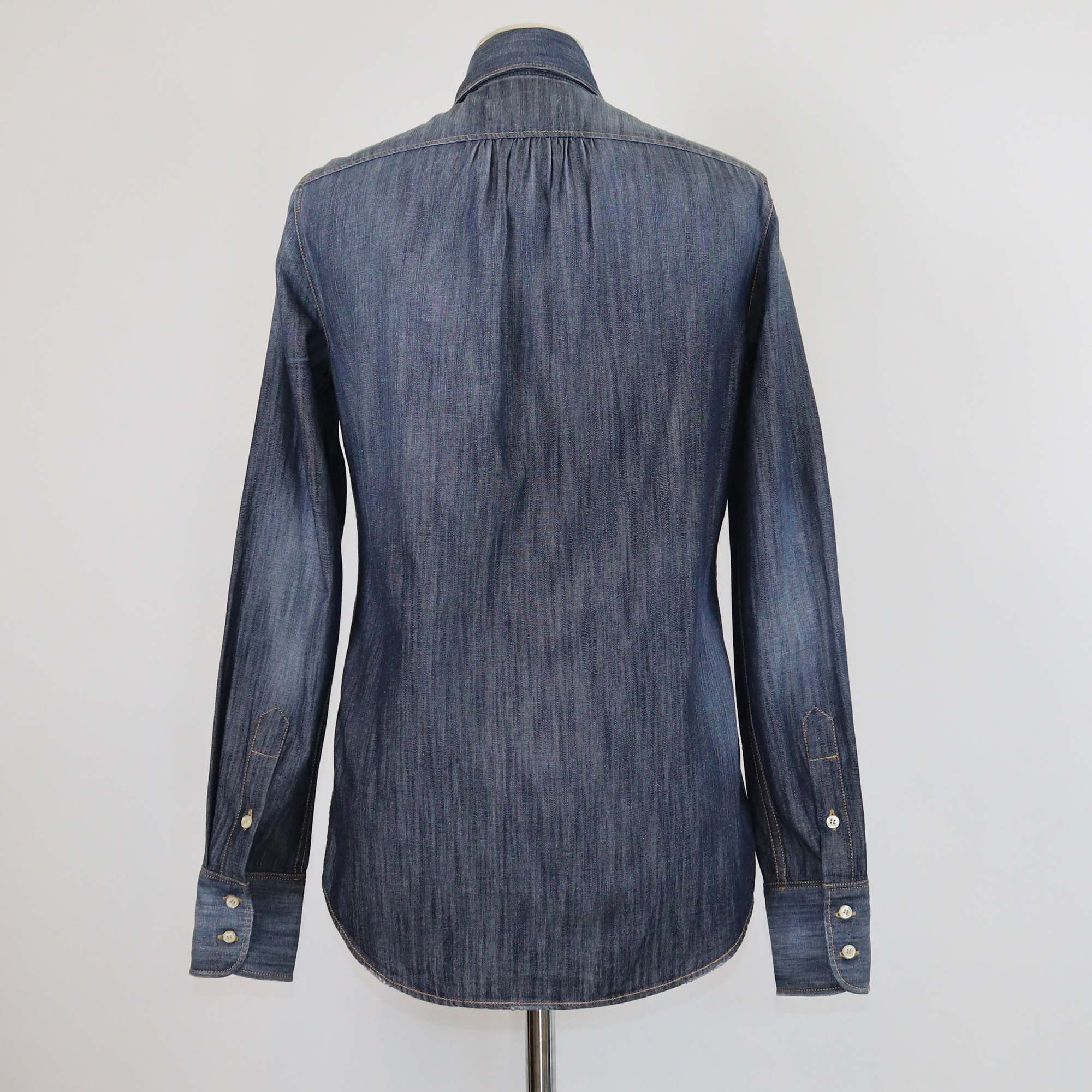 Dsquared2 Blue Denim Beaded Embellished Long Sleeve Shirt