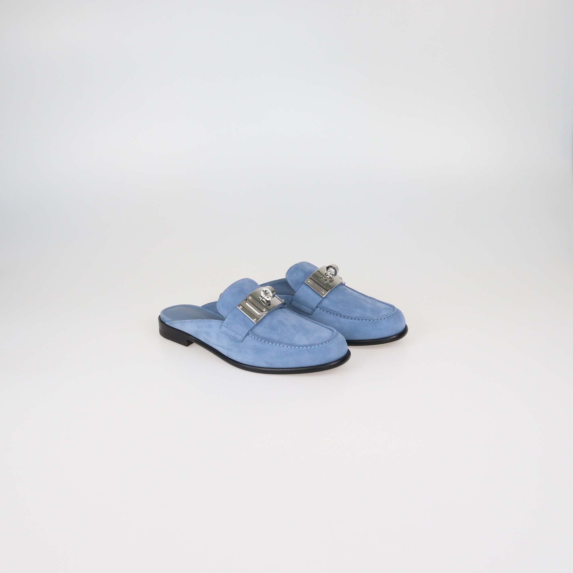 Hermes Azur Suede Lota Mules