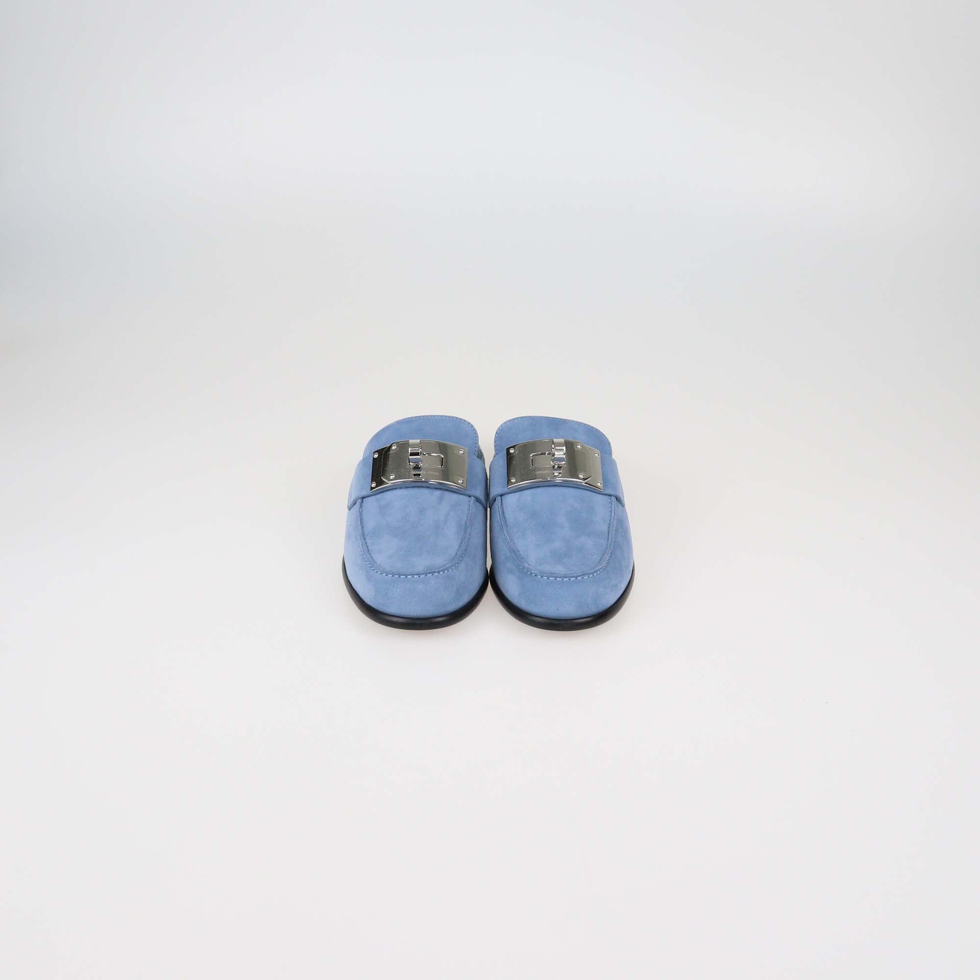 Hermes Azur Suede Lota Mules