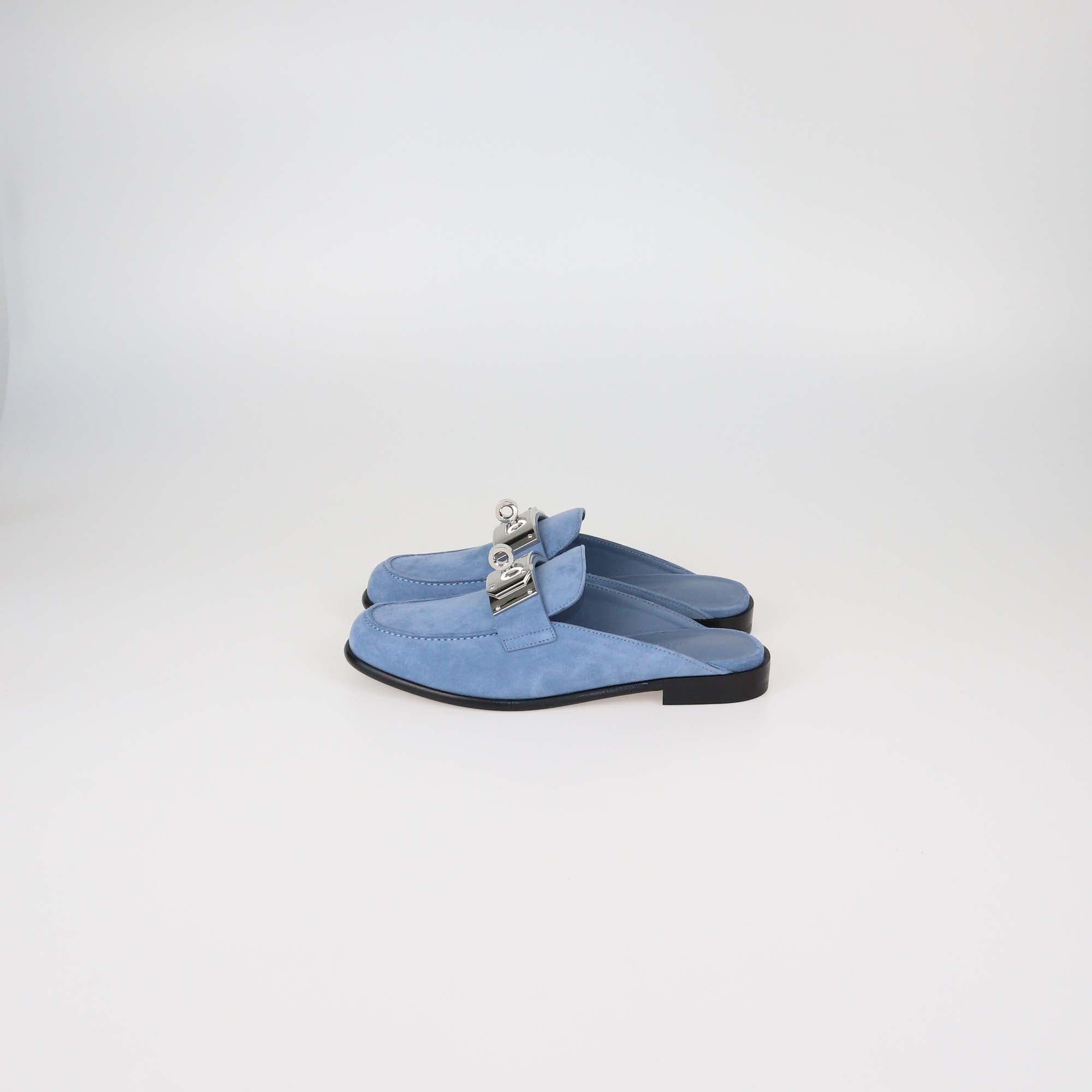 Hermes Azur Suede Lota Mules