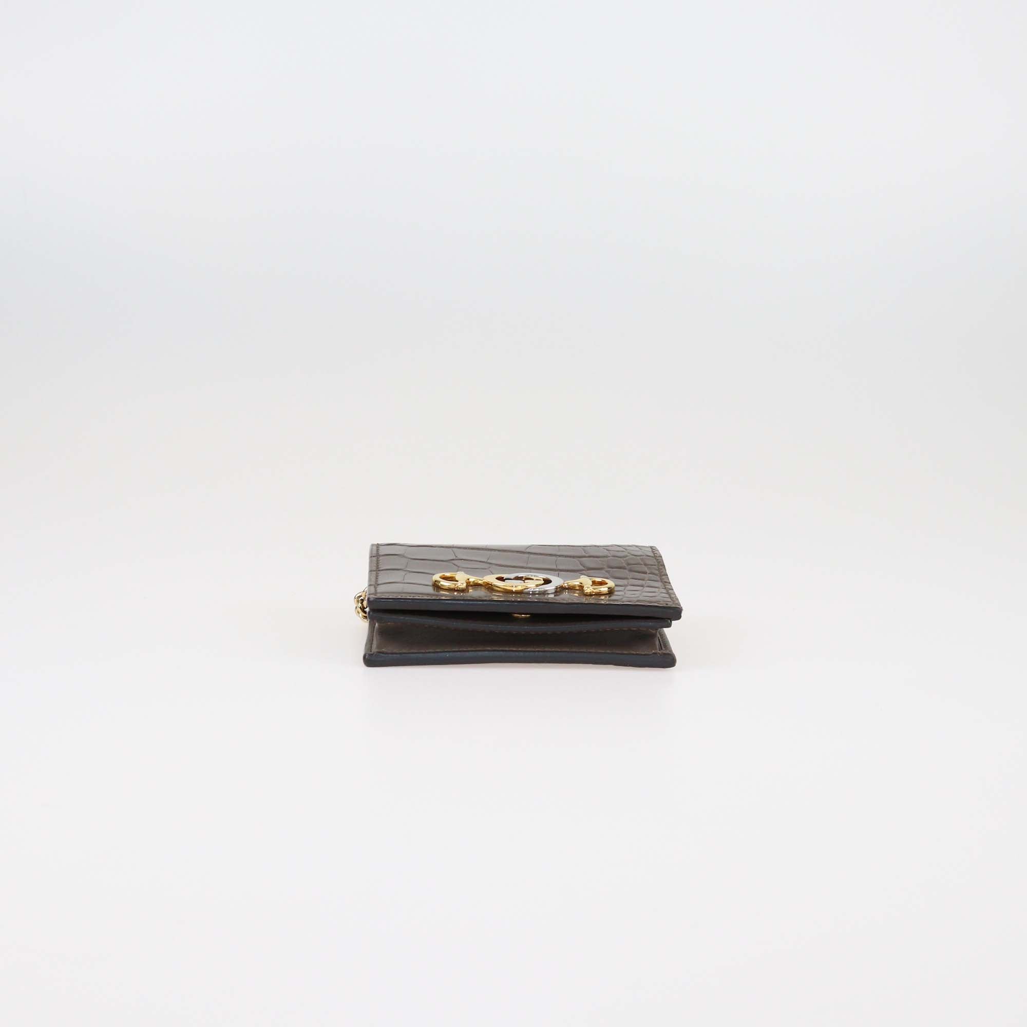 Gucci Brown Alligator Zumi Chain Card Case