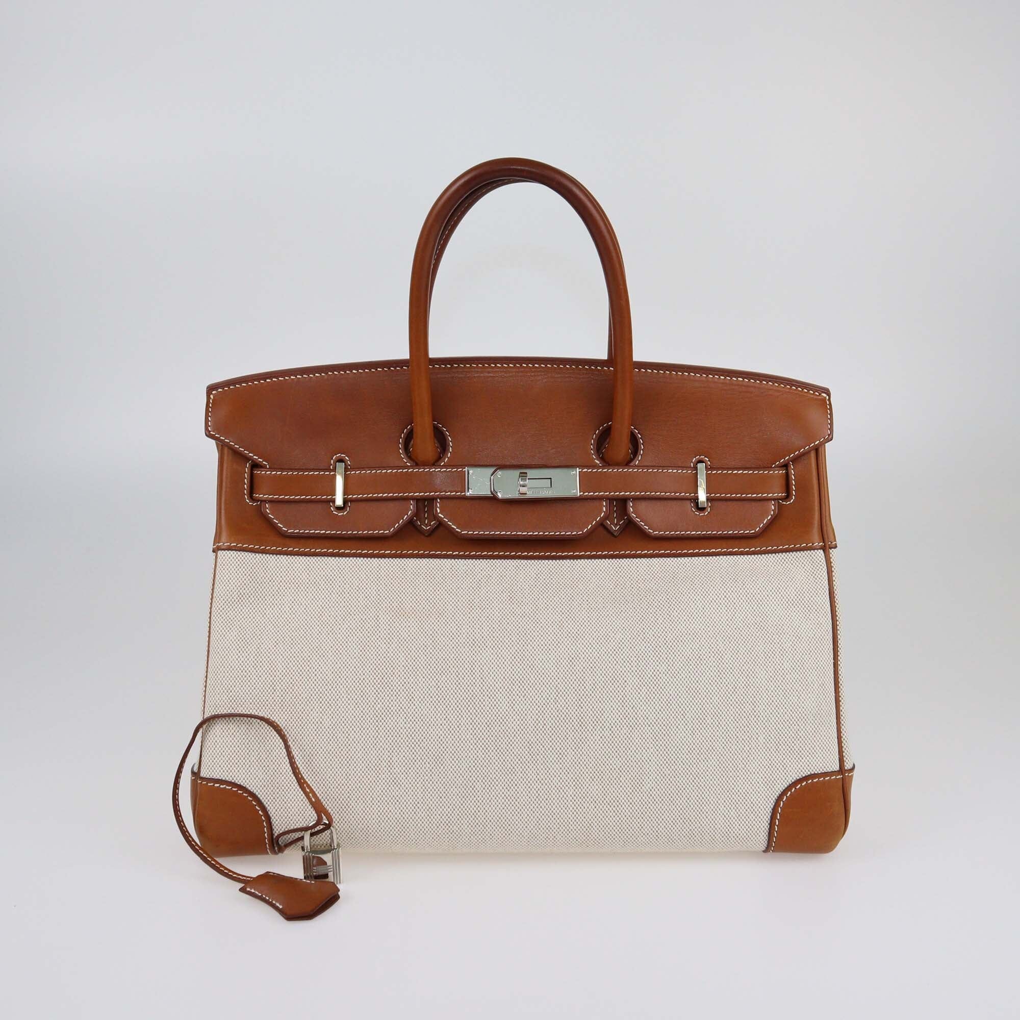 Hermes Fauve/Natural Toile and Barenia Palladium Hardware Birkin 35 Womens Hermes