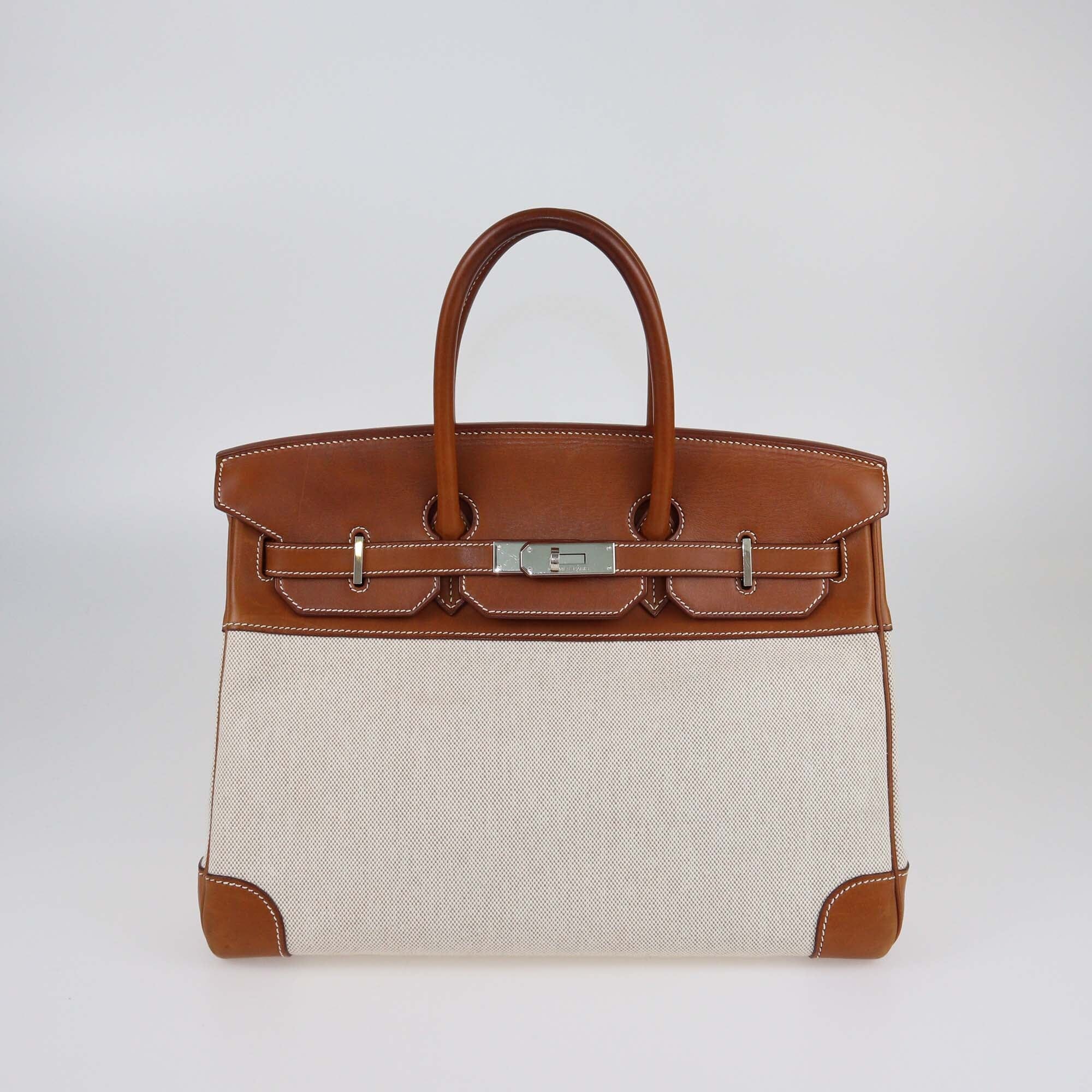 Hermes Fauve/Natural Toile and Barenia Palladium Hardware Birkin 35 Womens Hermes