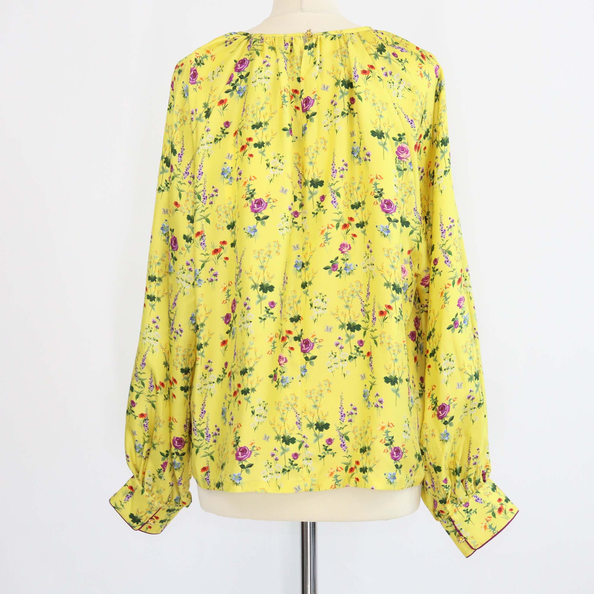Max Mara Yellow Silk Floral Print Pedale Blouse