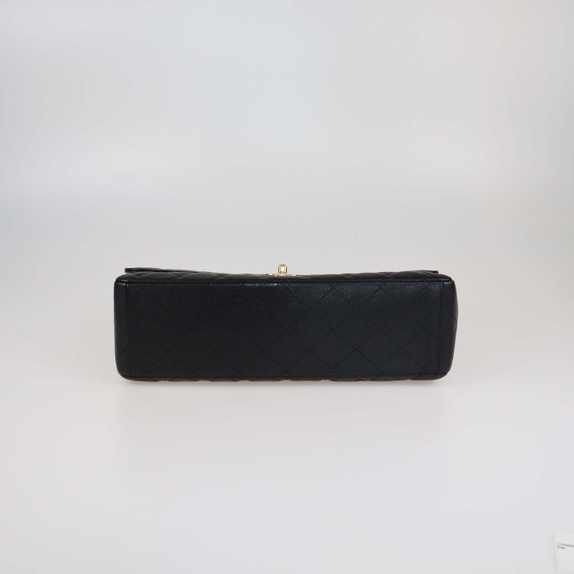 Chanel Black Quilted Caviar Maxi Classic Single Flap Bag Womens Chanel