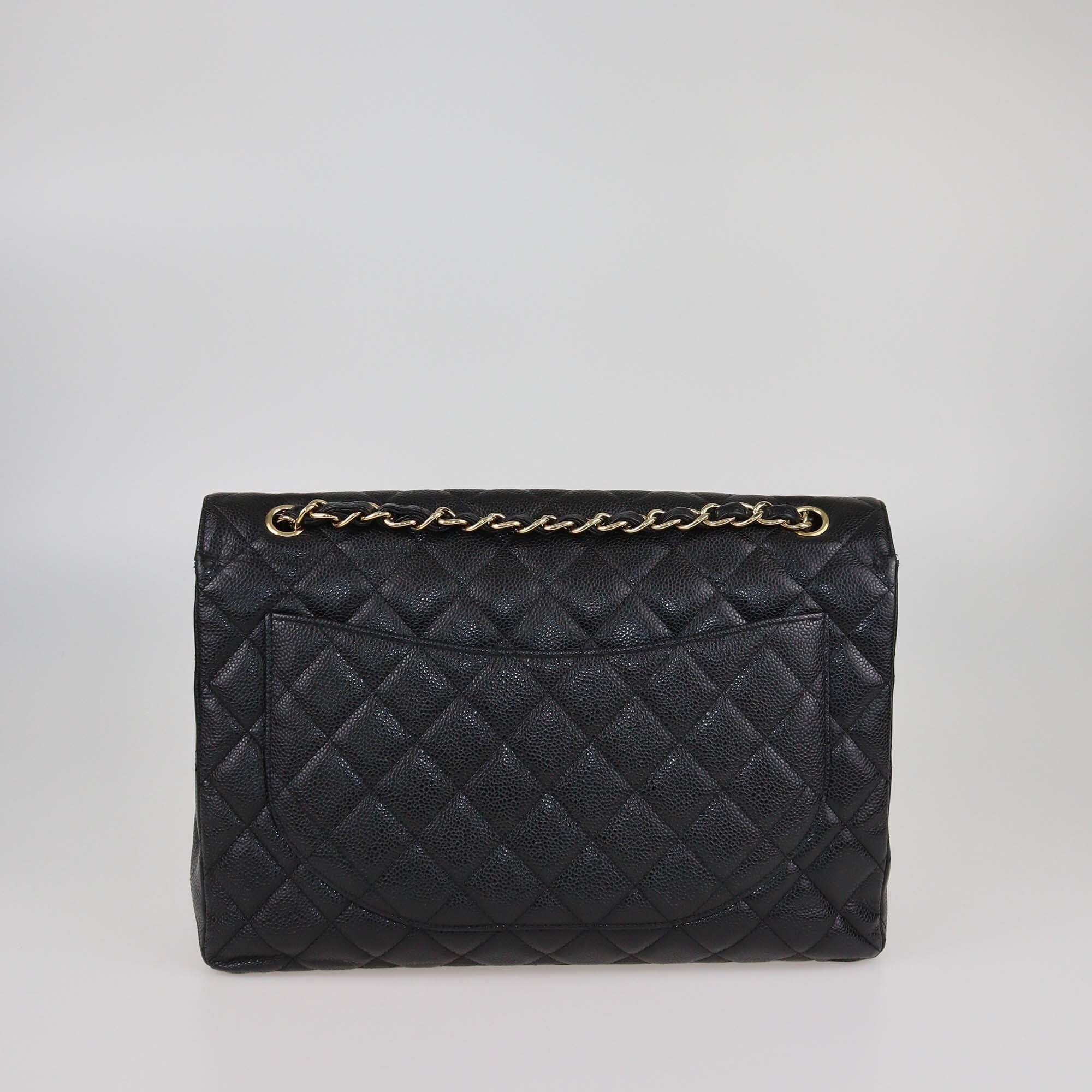Chanel Black Quilted Caviar Maxi Classic Single Flap Bag Womens Chanel