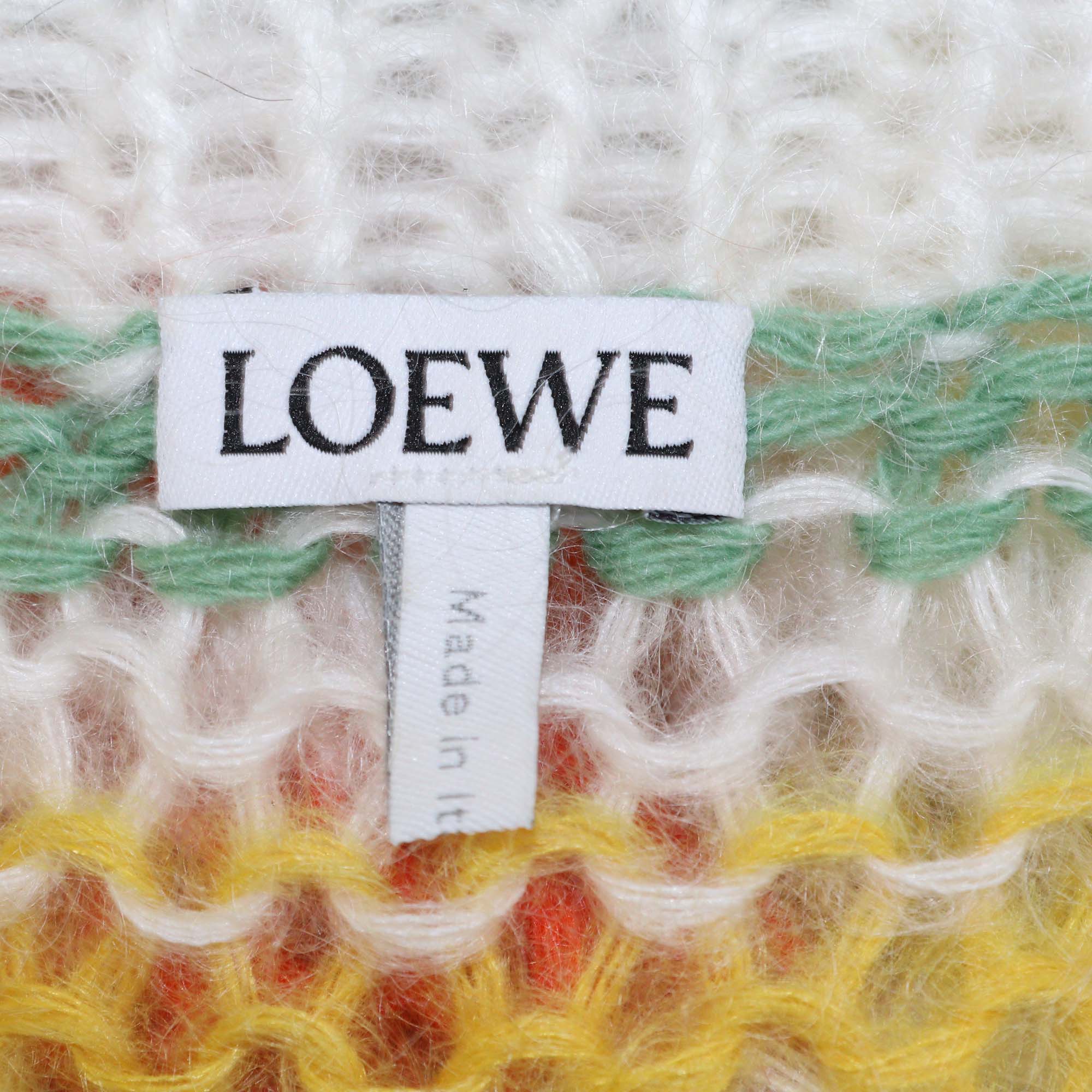 Loewe Multicolor Mohair Anagram Embroidered Cable Knit Long Sleeve Sweater