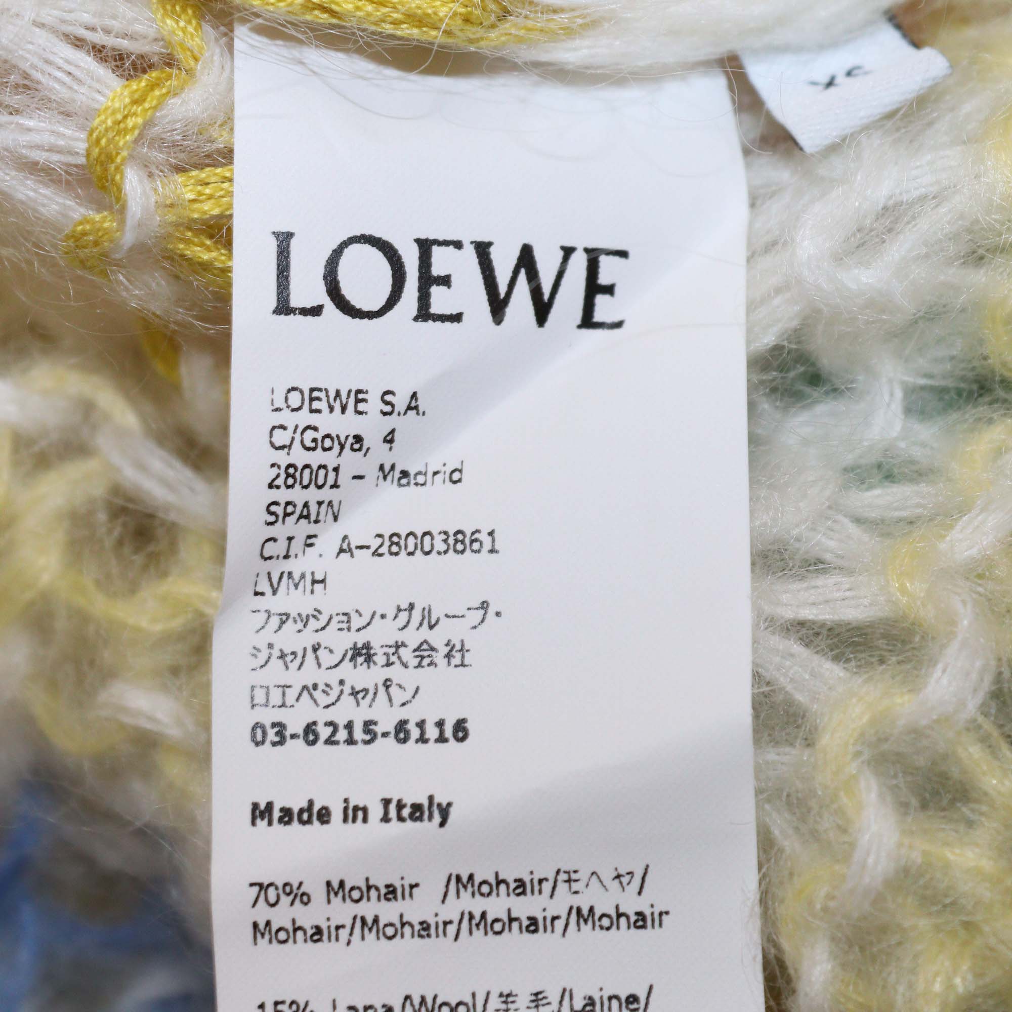Loewe Multicolor Mohair Anagram Embroidered Cable Knit Long Sleeve Sweater