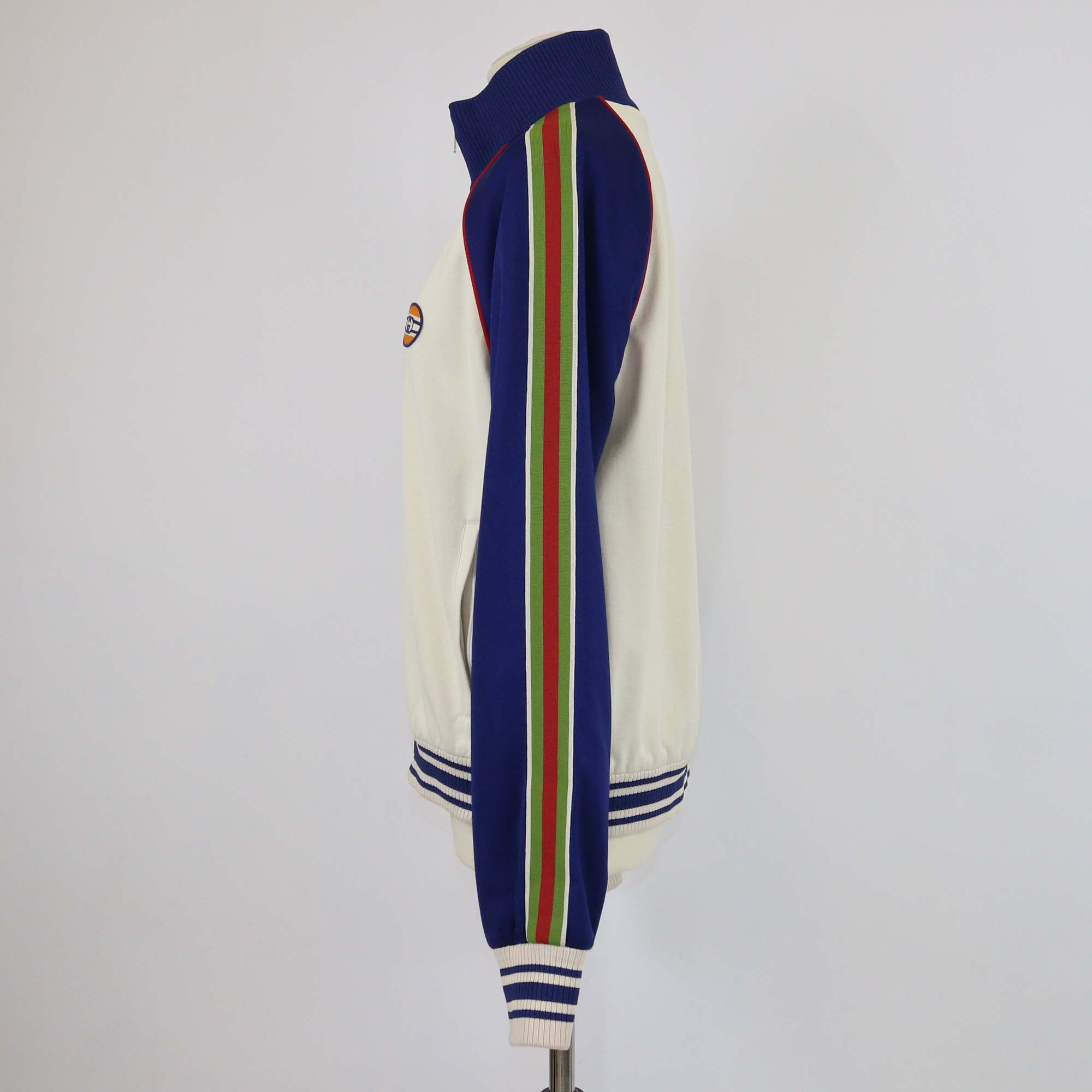 Gucci Beige/Blue Knit Web Stripe Detail Zip Front Jacket