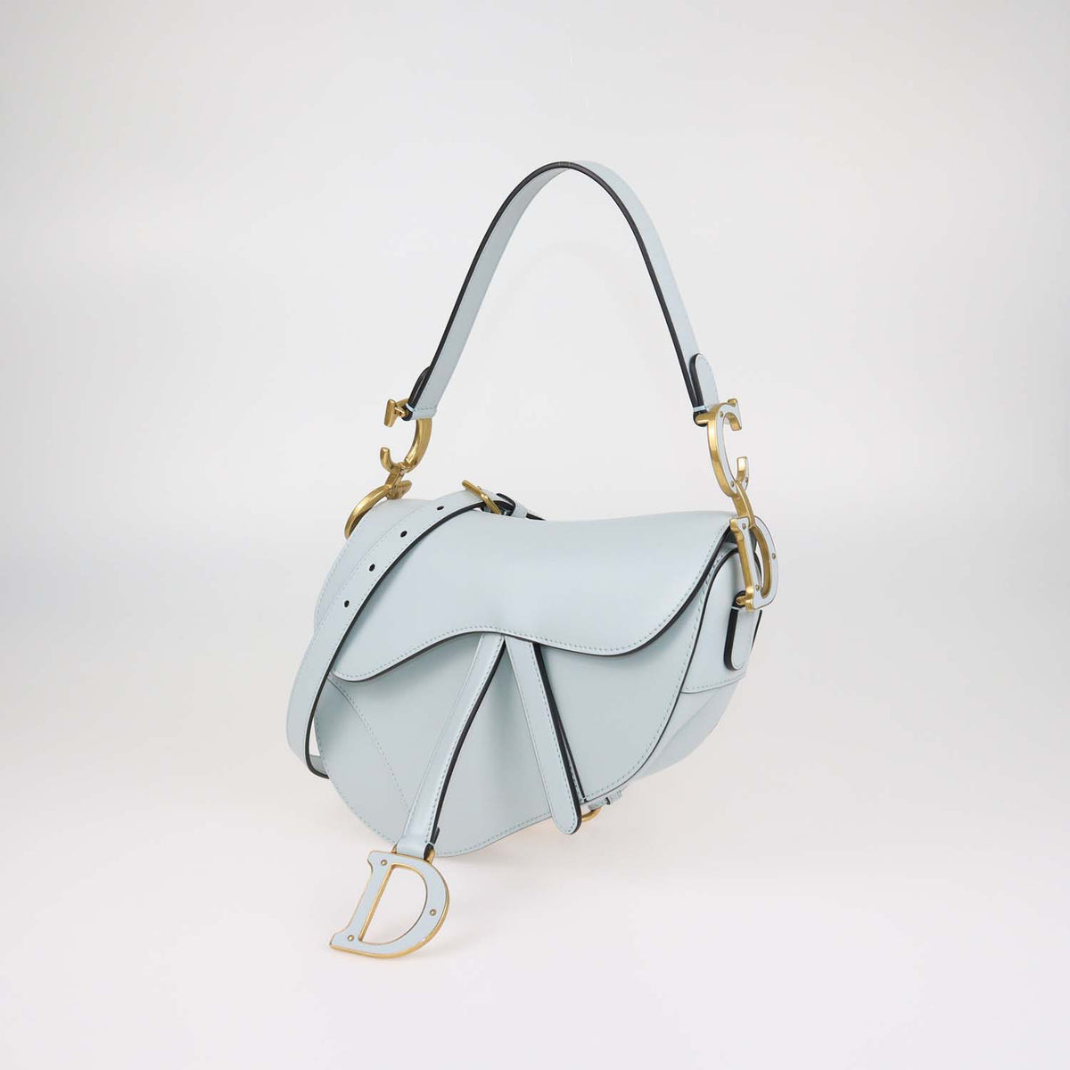 Christian Dior Light Blue Leather Saddle Bag w/Strap