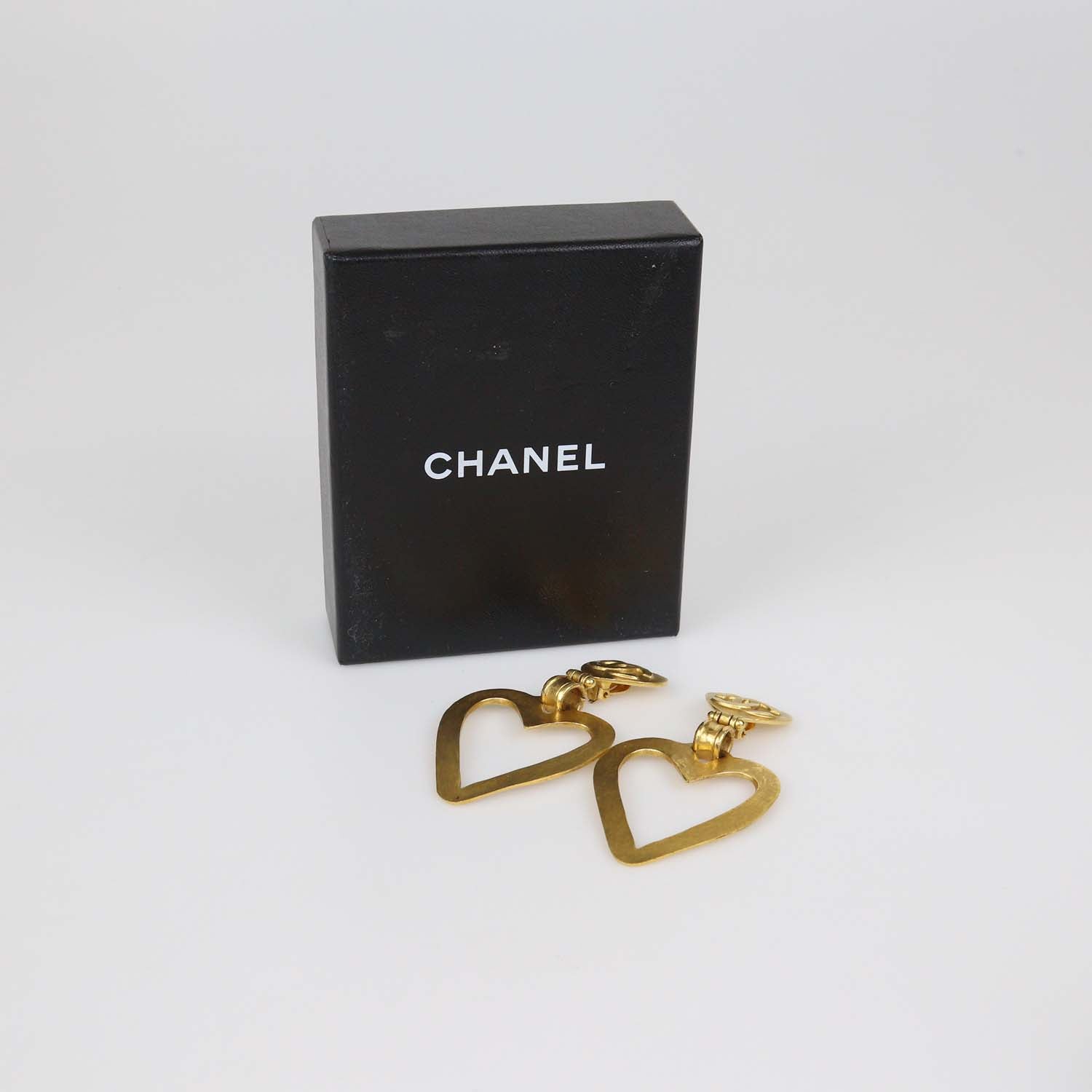 Chanel Gold Plated CC Heart Dangle Clip On Earrings