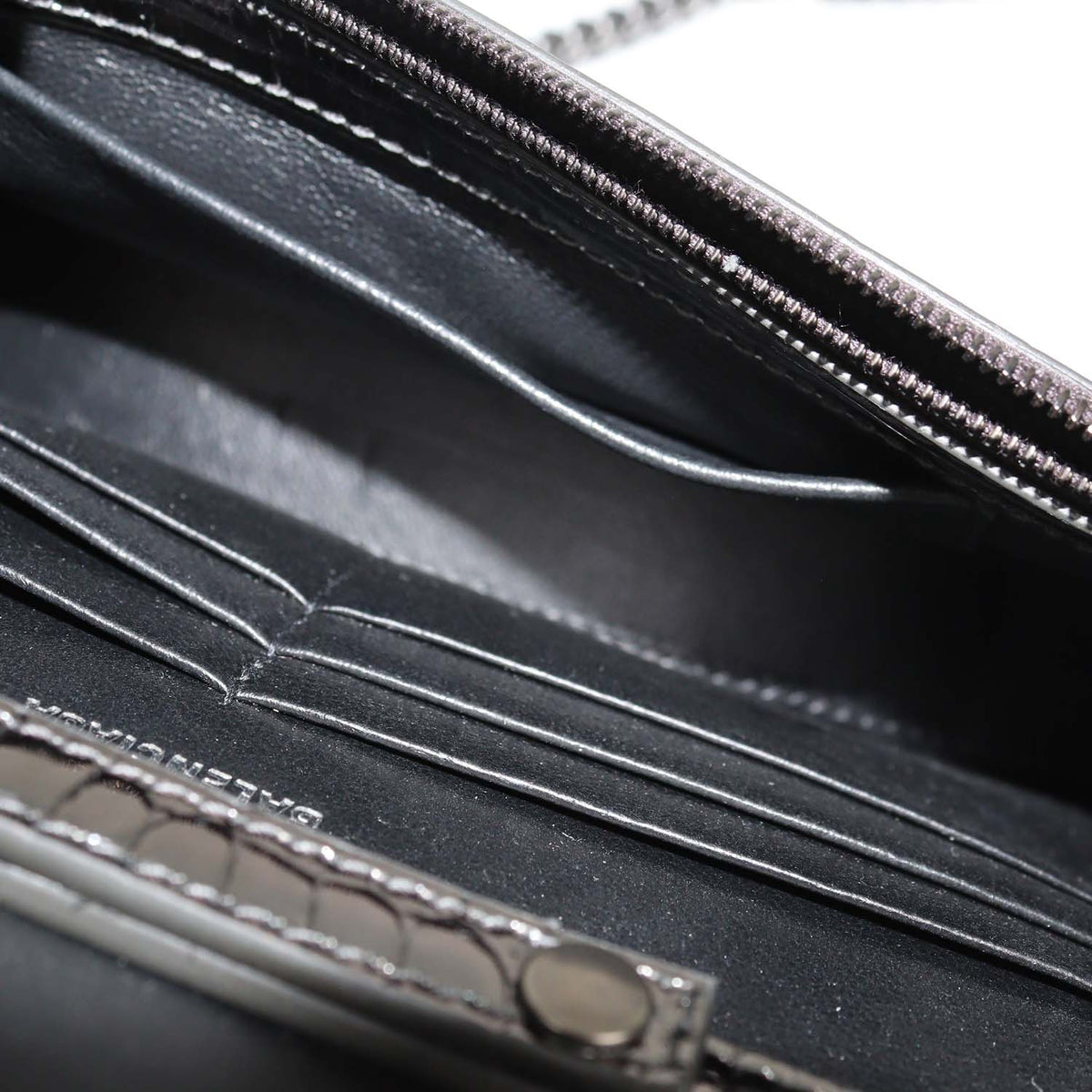 Balenciaga Metallic Croc Embossed Patent Leather Hourglass Wallet On Chain