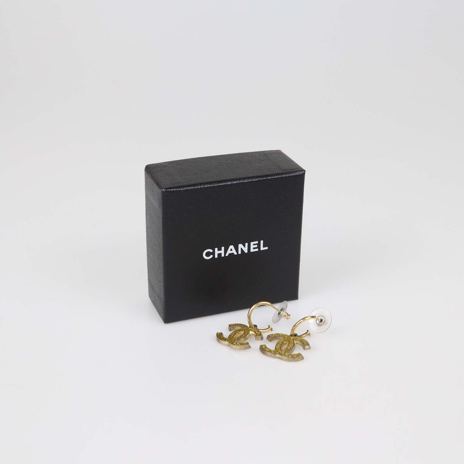 Chanel Gold Plated CC Enamel Push Back Earrings