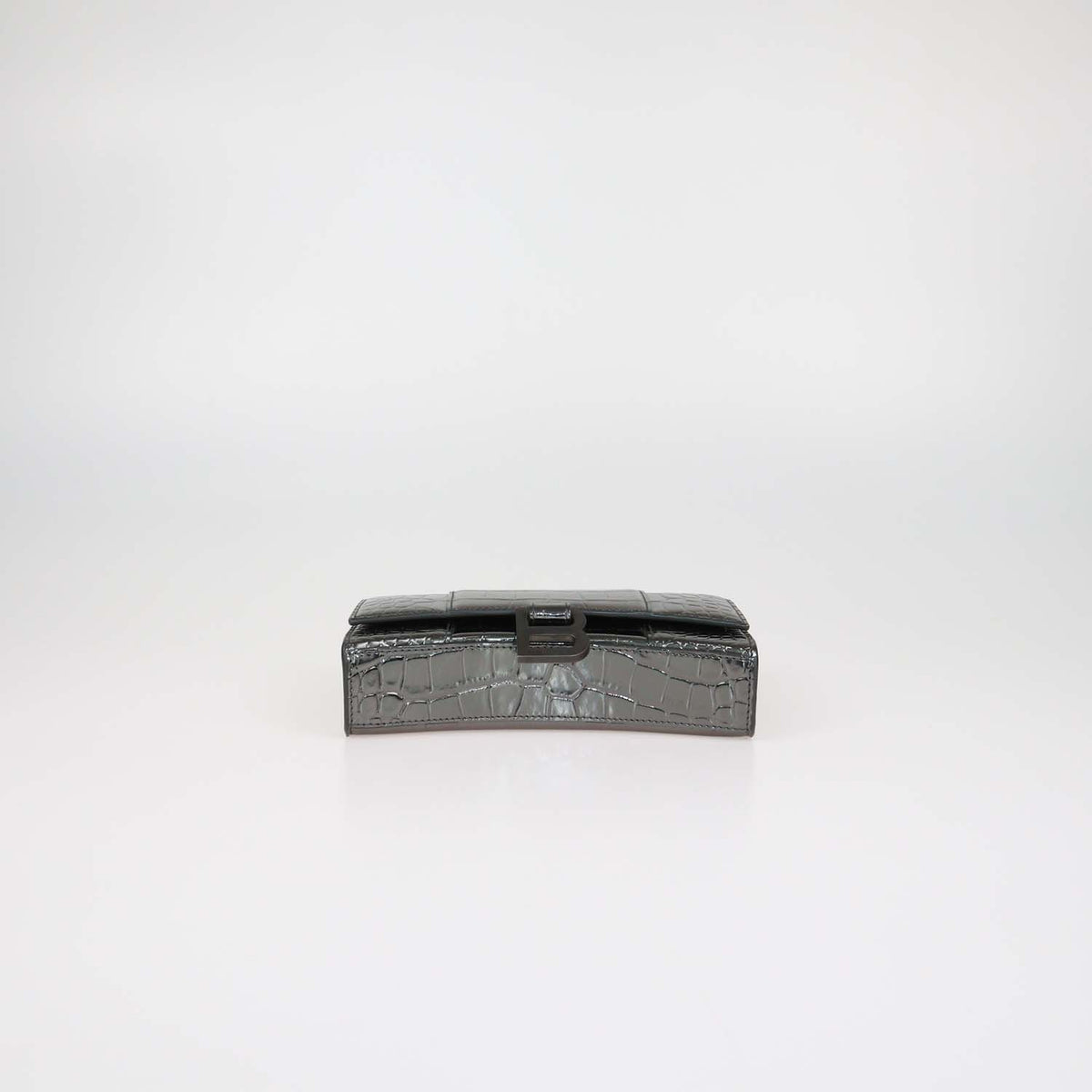 Balenciaga Metallic Croc Embossed Patent Leather Hourglass Wallet On Chain