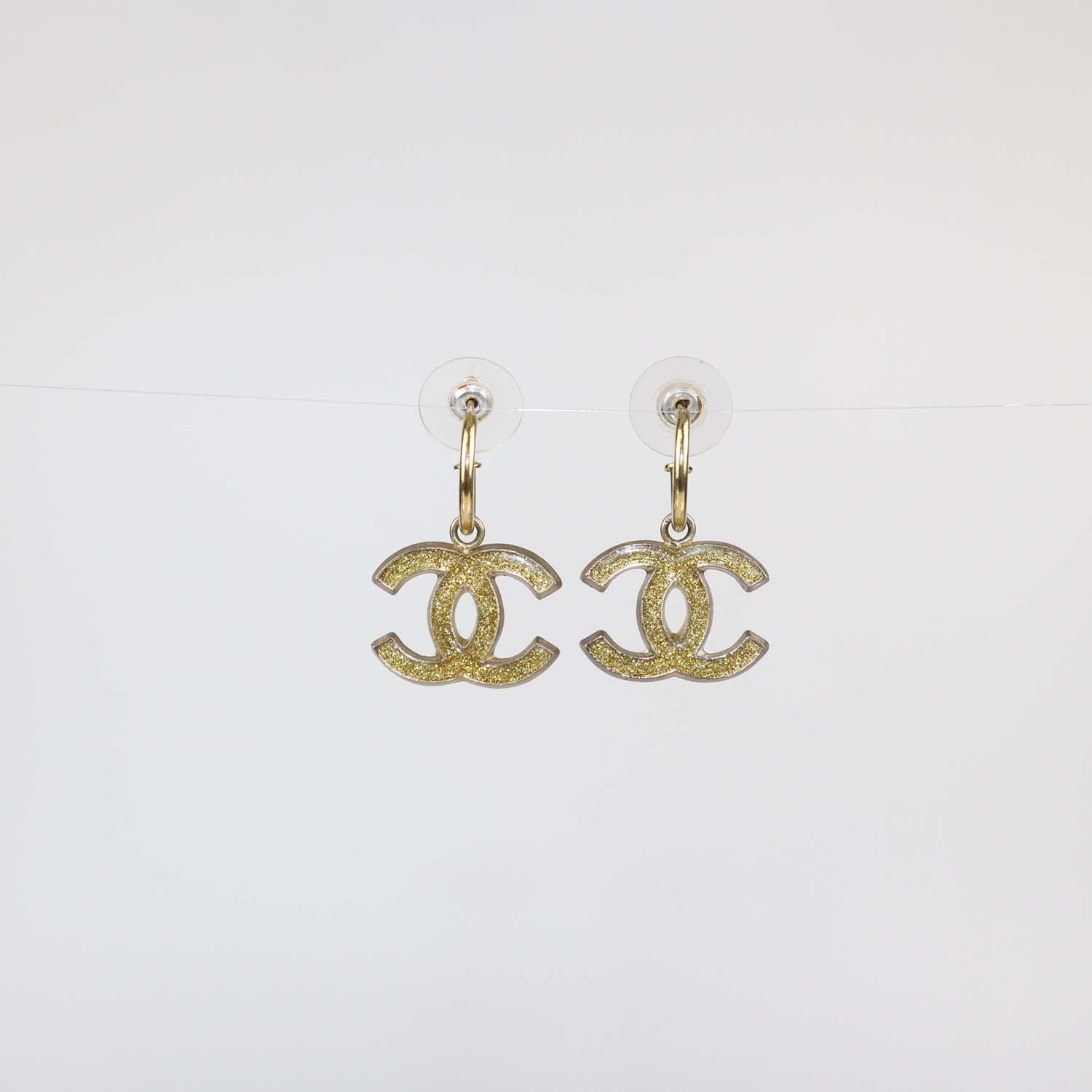 Chanel Gold Plated CC Enamel Push Back Earrings