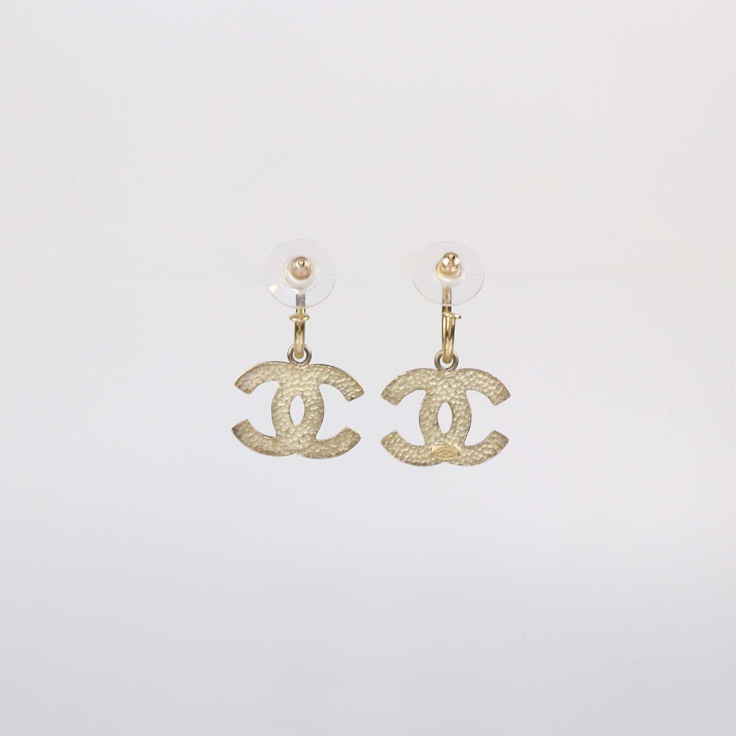 Chanel Gold Plated CC Enamel Push Back Earrings