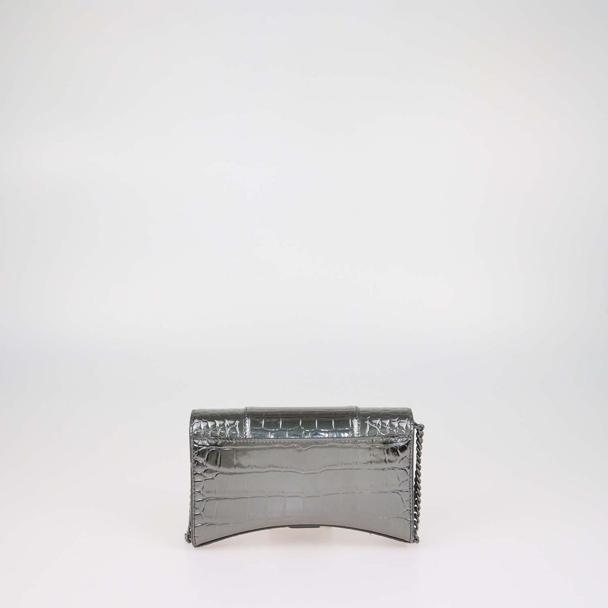 Balenciaga Metallic Croc Embossed Patent Leather Hourglass Wallet On Chain