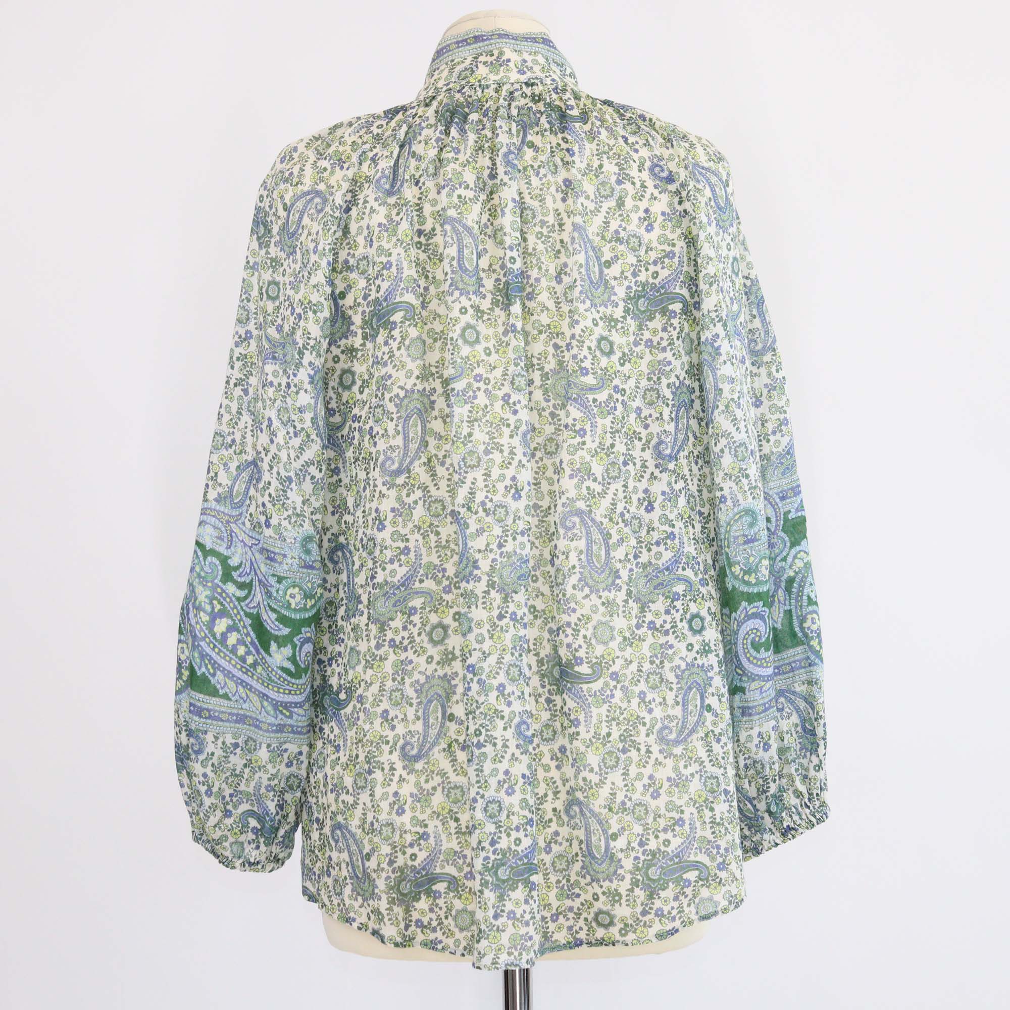 Zimmermann Green Ramie Paisley Print Mock Neck Blouse