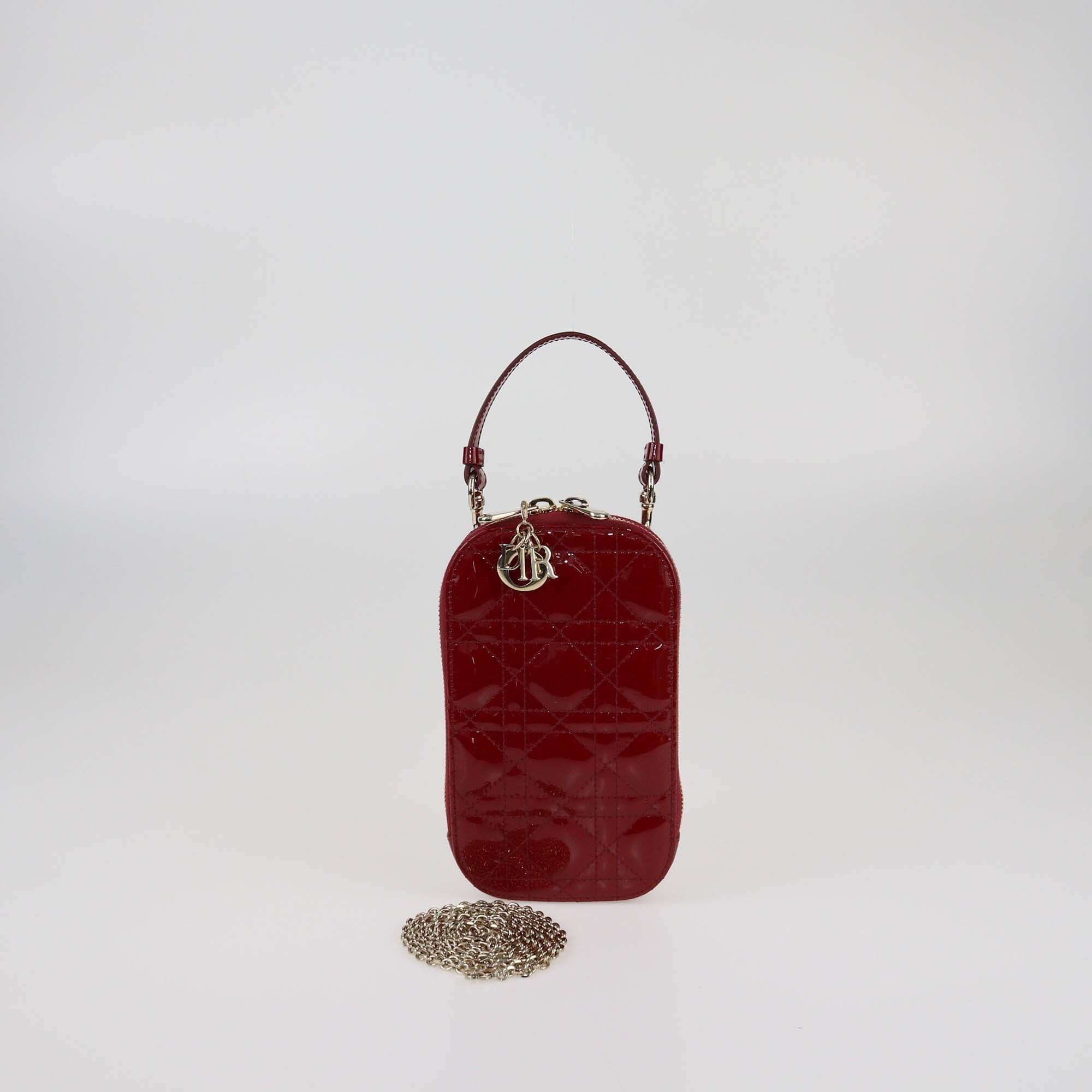 Christian Dior Red Cannage Patent Lady Dior Call'in Dior Phone Holder Womens Christian Dior