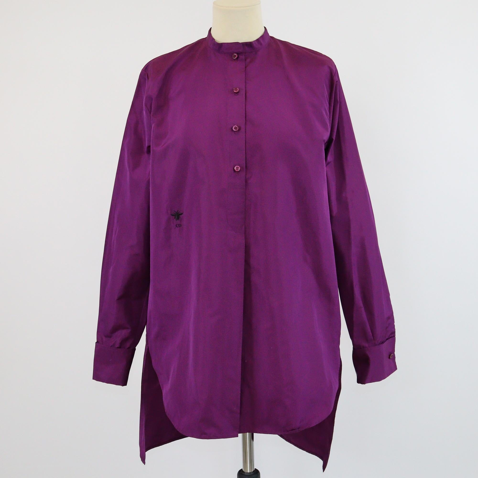 Christian Dior Violet Bee Embroidered Oversized Long Sleeve Tunic Shirt Womens Christian Dior