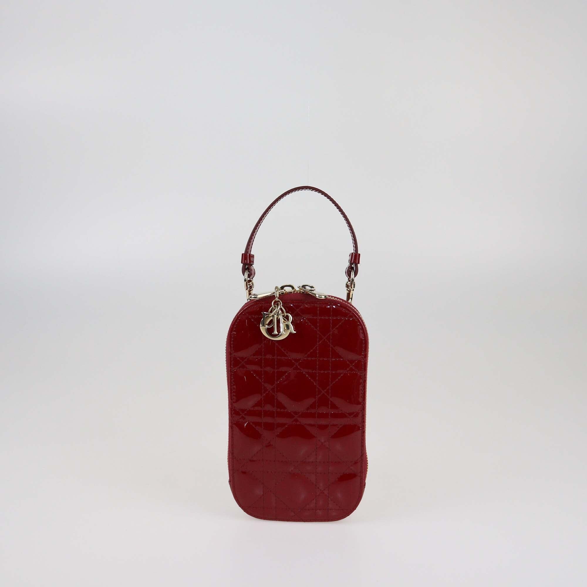 Christian Dior Red Cannage Patent Lady Dior Call'in Dior Phone Holder Womens Christian Dior