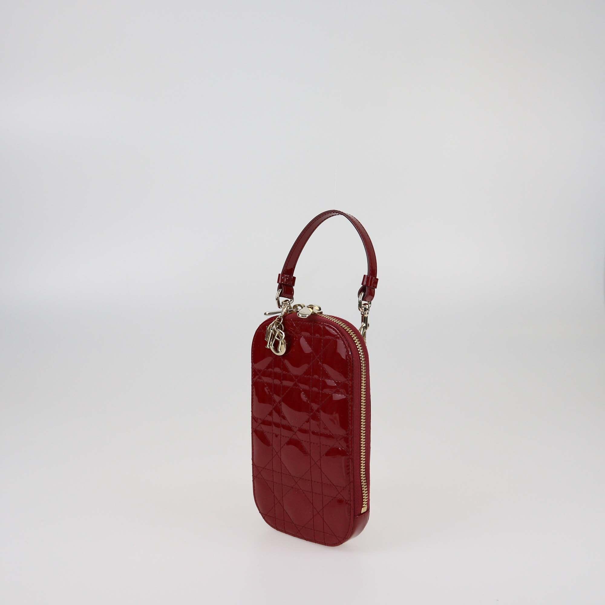 Christian Dior Red Cannage Patent Lady Dior Call'in Dior Phone Holder Womens Christian Dior