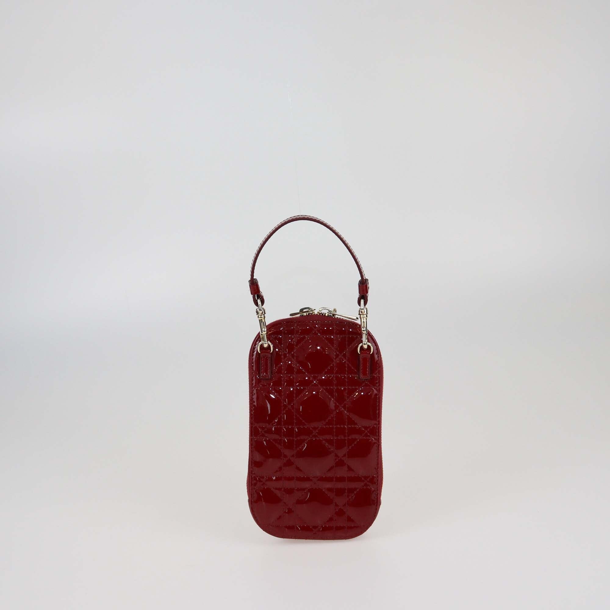 Christian Dior Red Cannage Patent Lady Dior Call'in Dior Phone Holder Womens Christian Dior