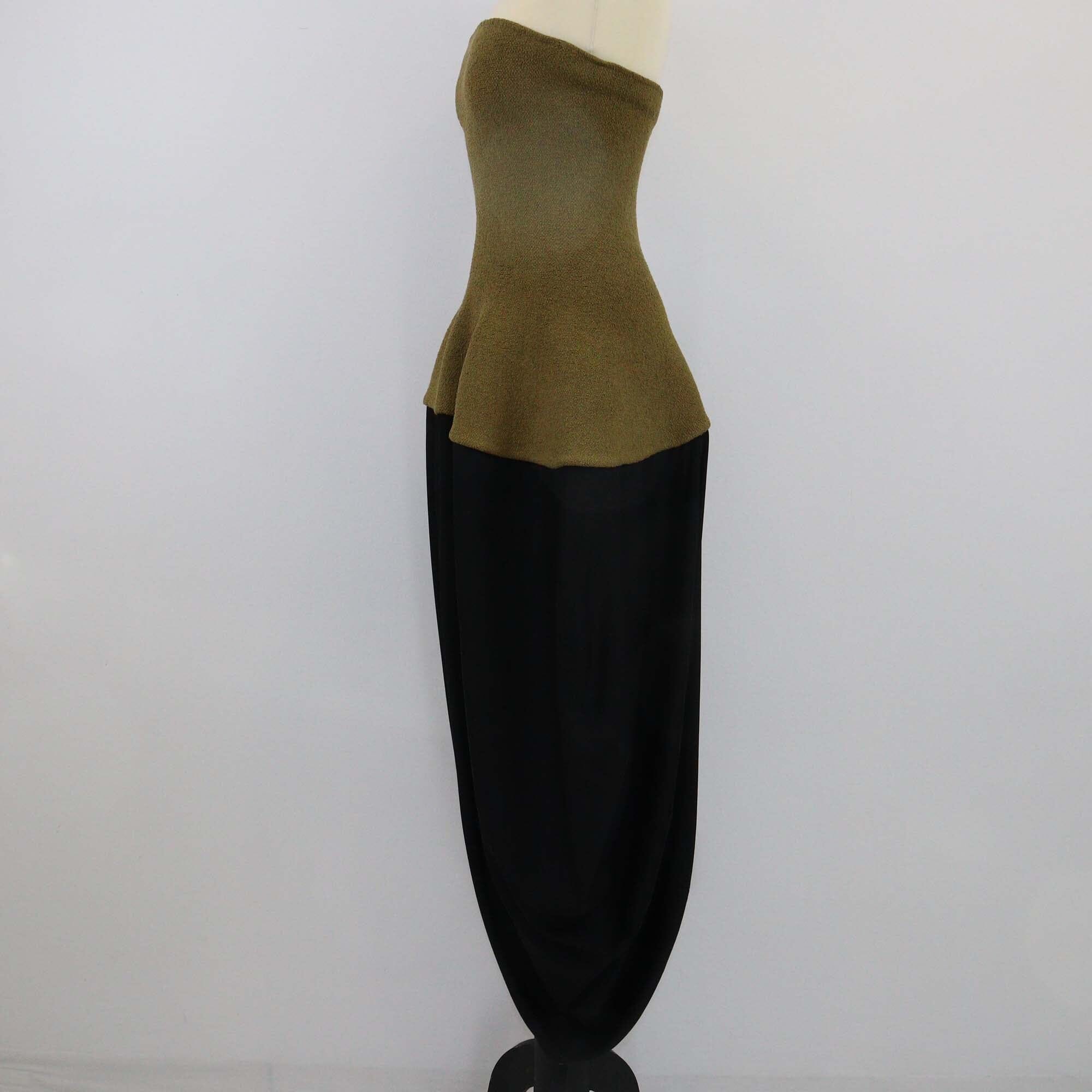 Proenza Schouler Olive Green/Black Strapless Boucle Maxi Dress Womens Proenza