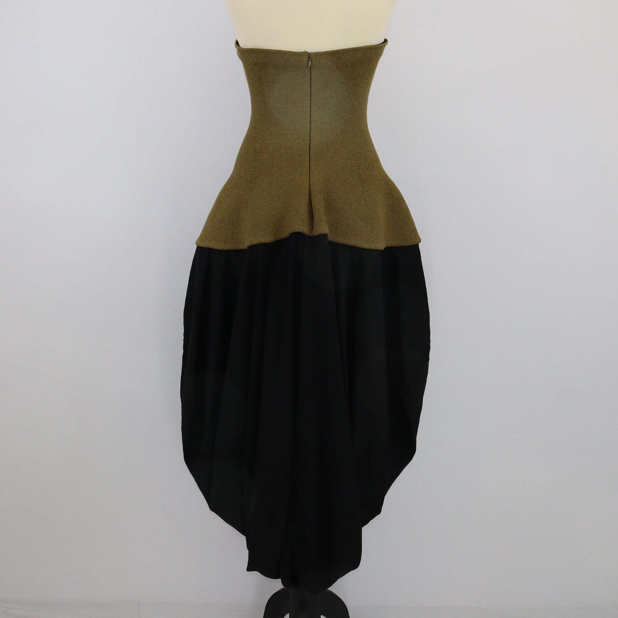 Proenza Schouler Olive Green/Black Strapless Boucle Maxi Dress Womens Proenza